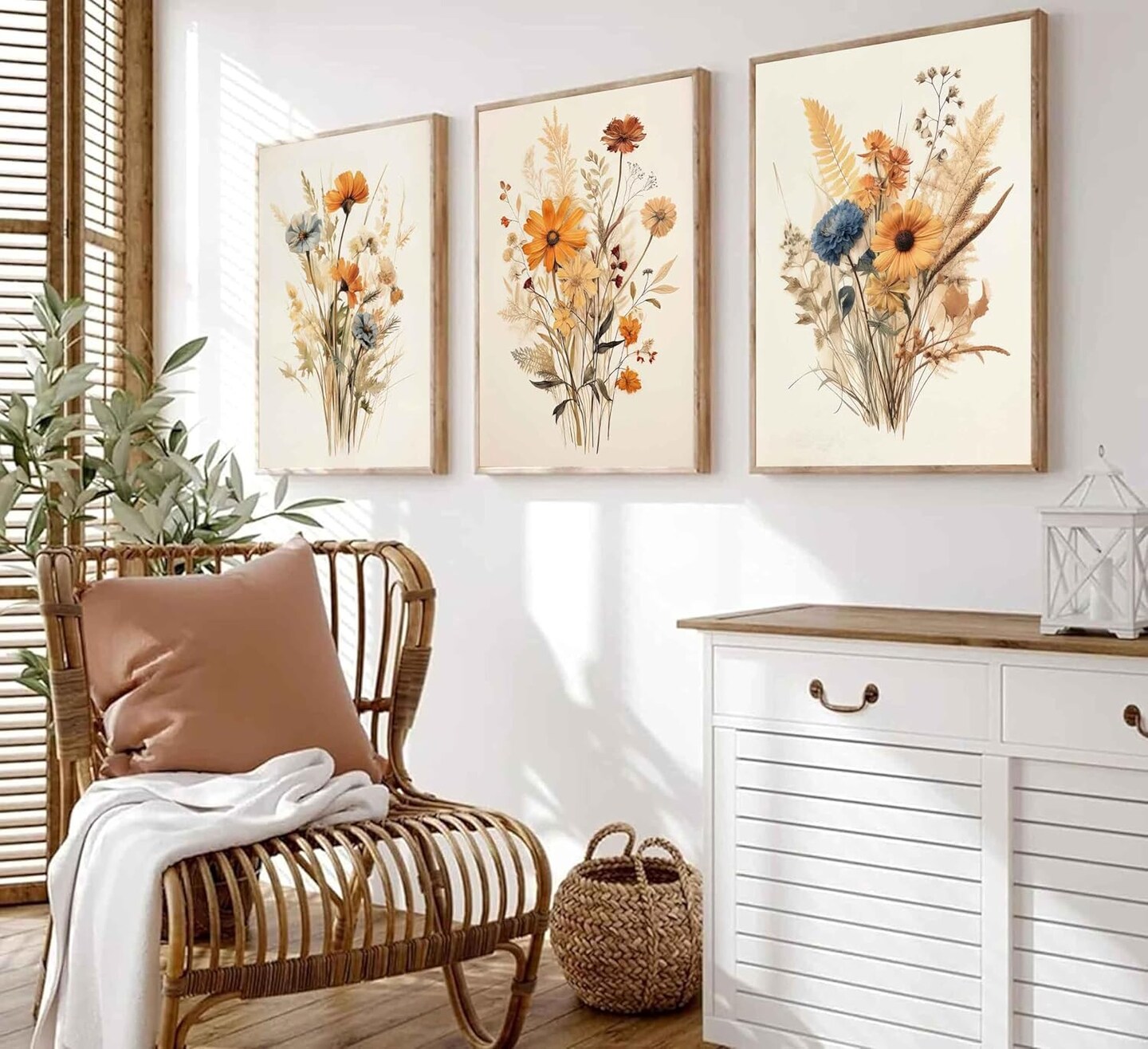 Summer 3 Pcs Vintage Wildflower Canvas Wall Decor, Country Farmhouse Watercolor Flower Botanical Painting Pictures, Floral Poster Print Artwork for Bedroom, Living Room, and Girls Room Decoration, Unframed