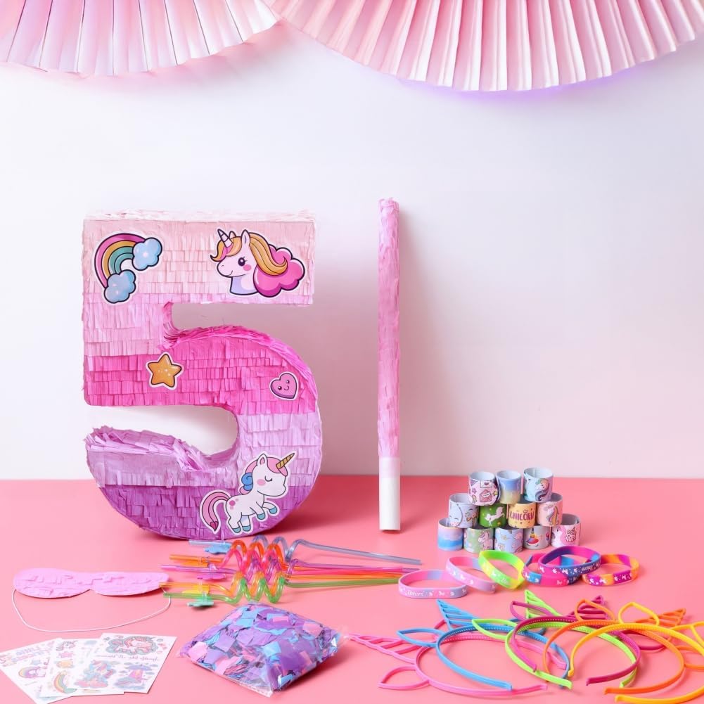 Number 5 Unicorn Pinata for Girls 5th Birthday Party with Party Favors Supplies for 5 year old Birthday Party Game Decorations (Number 5)