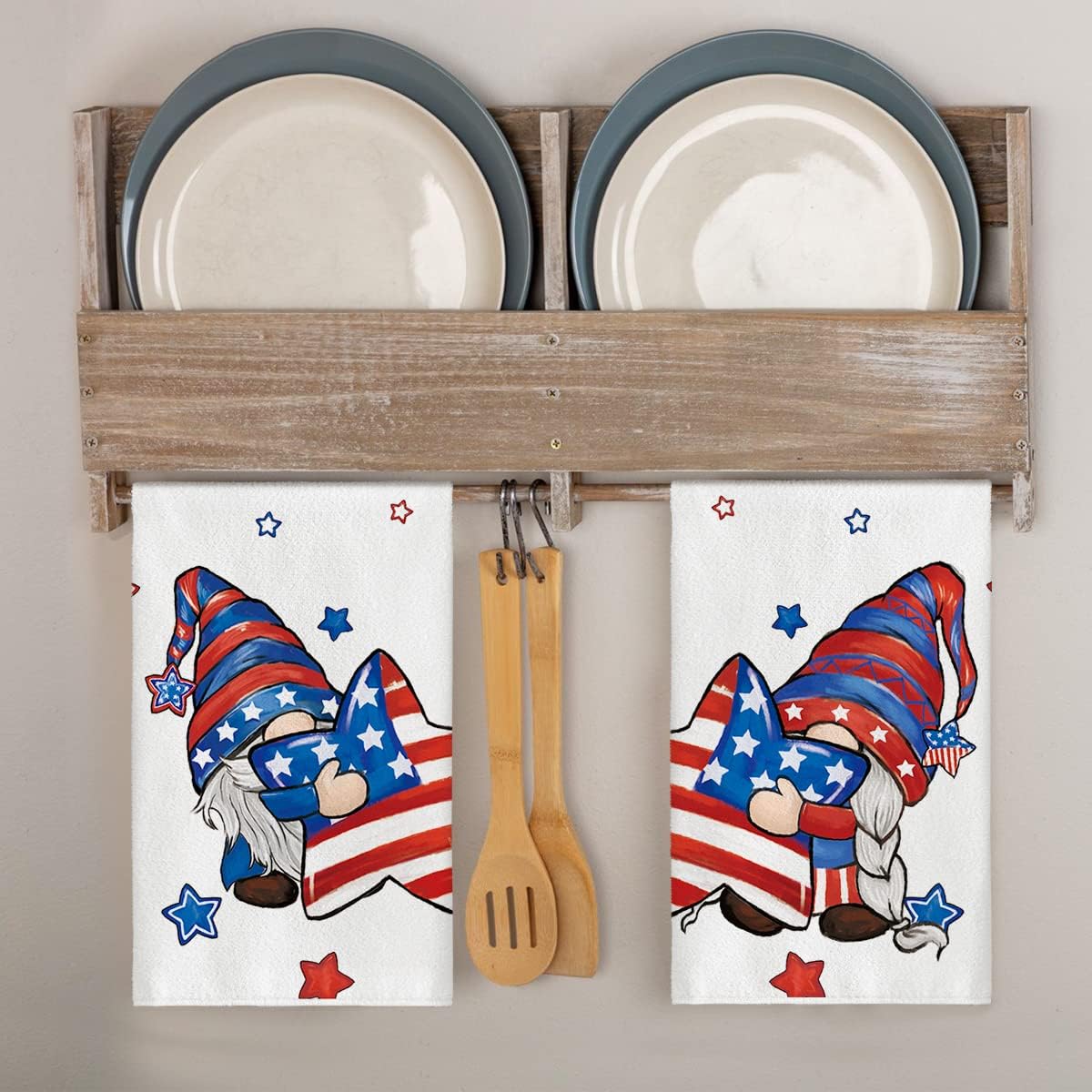 American Flag Stars Gnome 4th of July Kitchen Towels Dish Towels, 18x26 Inch Patriotic Memorial Day Decoration Hand Towels Set of 2