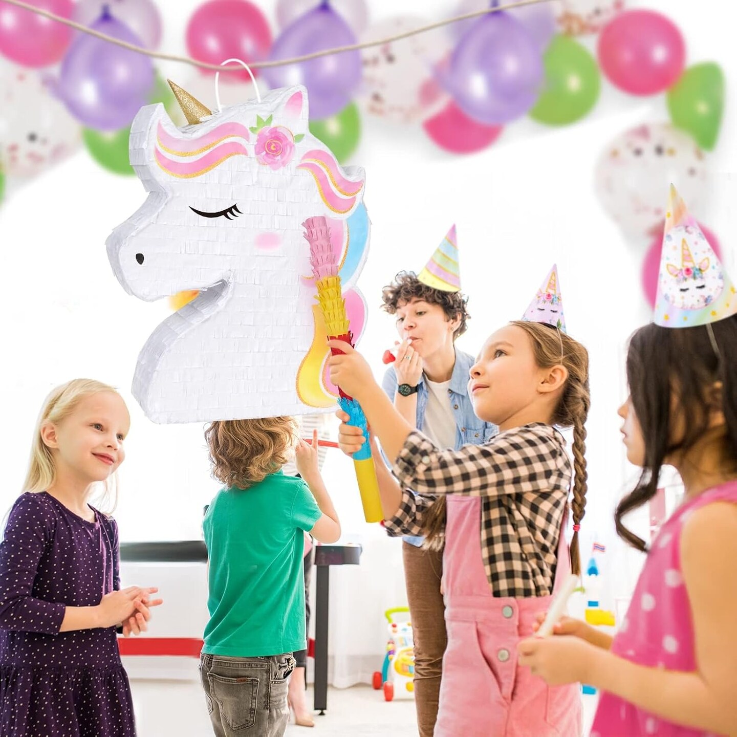 Unicorn Pi&#xF1;ata - Unicorn Party Supplies Pi&#xF1;ata Bundle with Blindfold and Bat for Girls Kids Rainbow Unicorn Theme Birthday Party Game Decorations (15.7&#x22; x 12.2&#x22; x 3.1&#x22;)