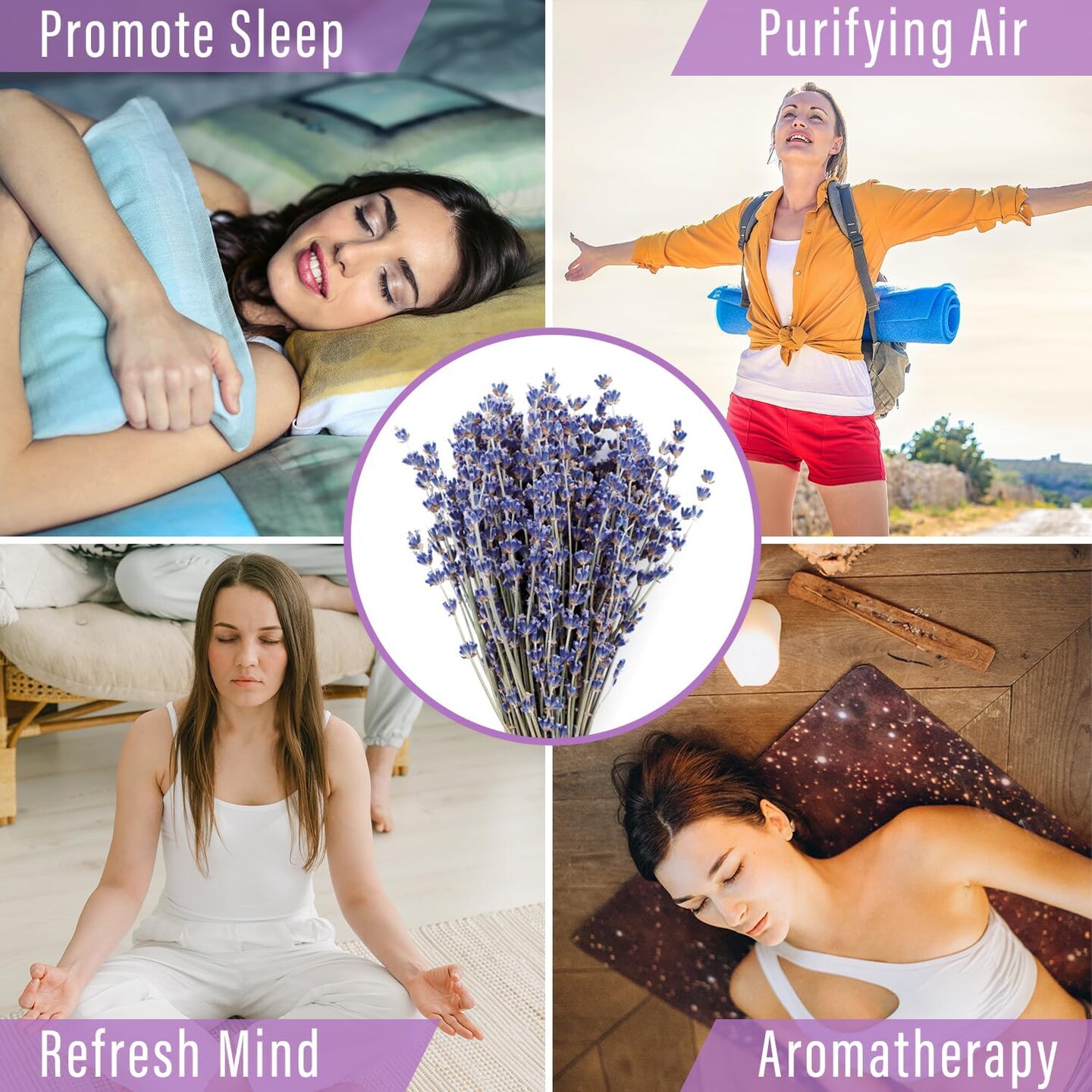Dried Lavender Bundles - 100% Natural Dried Lavender Flowers with 600 Stems (16-17 Inches) for Home Fragrance, Weddings &#x26; Party Decoration | Bonus Pouch Filled with Dried Lavendar Buds