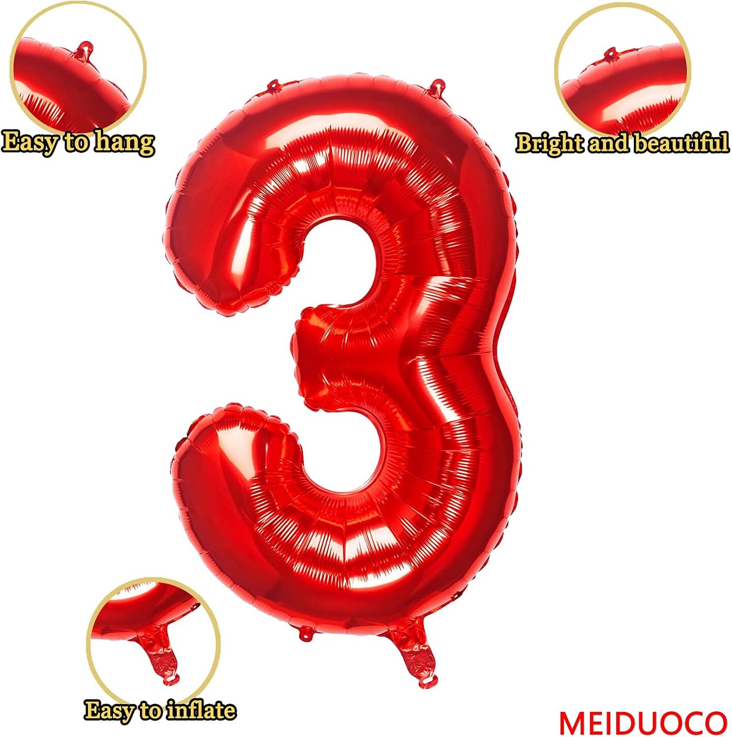 32 Inch Red Number 3 Balloons Foil Ballon Digital Birthday Party Decoration Supplies (Red Number 3 Balloon)