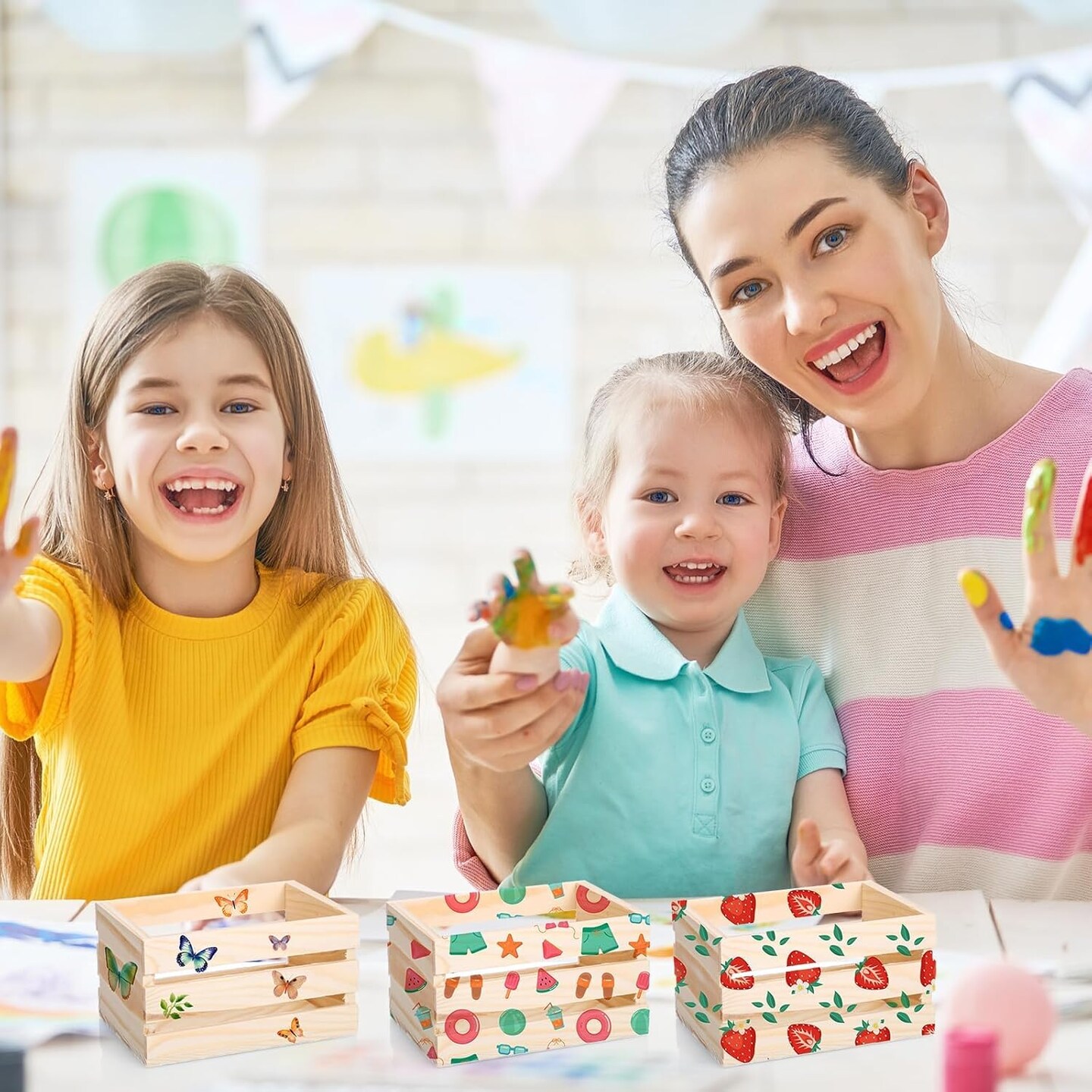 6 Pcs 6.5&#x27;&#x27; Small Wooden Crates for Mother&#x27;s Day