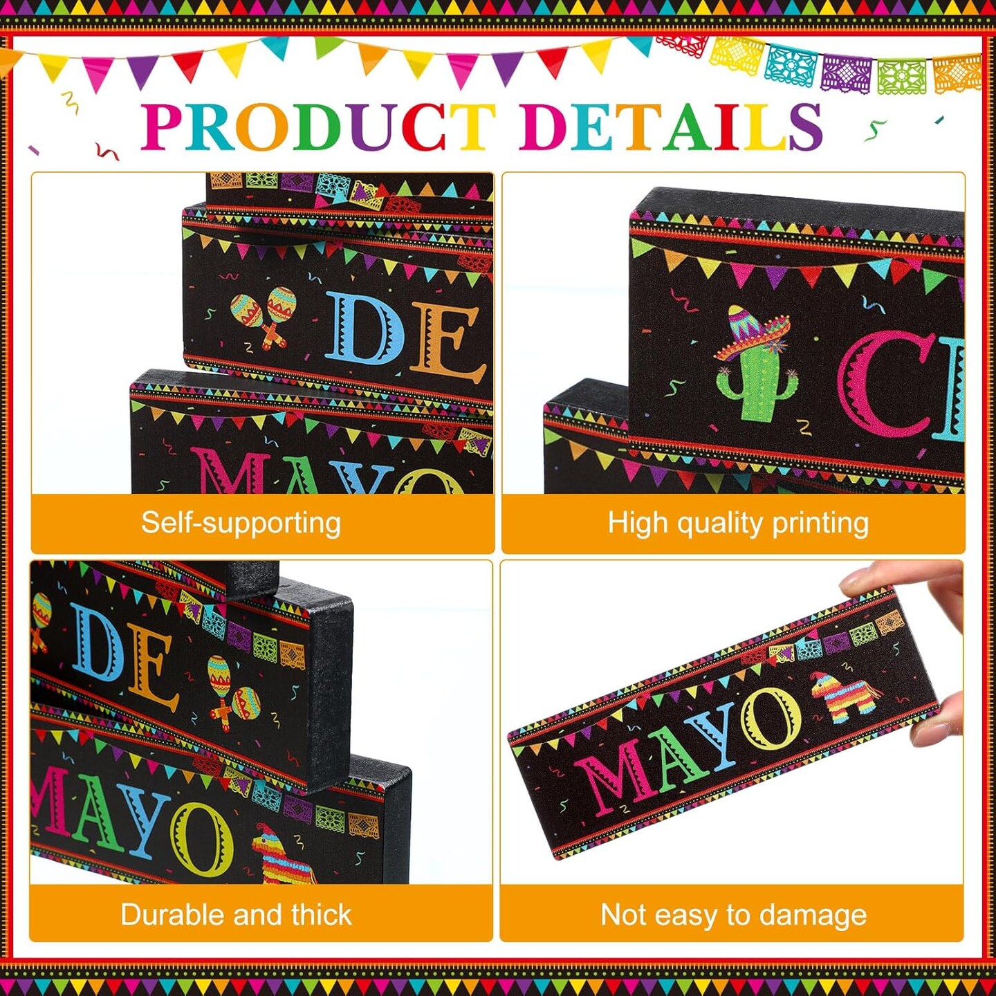 3 Pcs Mexican Fiesta Party Decorations Wooden Cinco De Mayo Centerpieces Sombrero Llama Maracas Table Signs Wood Taco Parties Tiered Tray Decor for Fiesta Taco Bar Mexican Decor