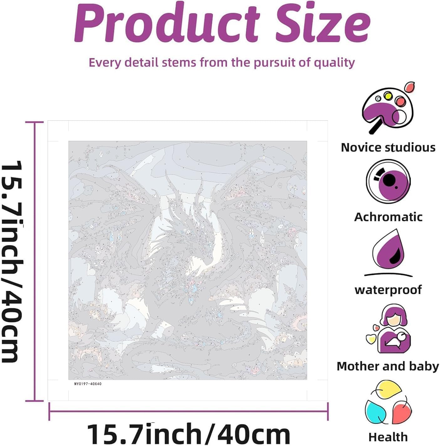 Dragon Paint by Numbers Kit for Adults Beginner Black Dragon Adults' Paint-by-Number Kits Easy Paint by Number Oil Painting Kit Acrylic On Canvas for Gifts Wall Decor 16x16 Inch