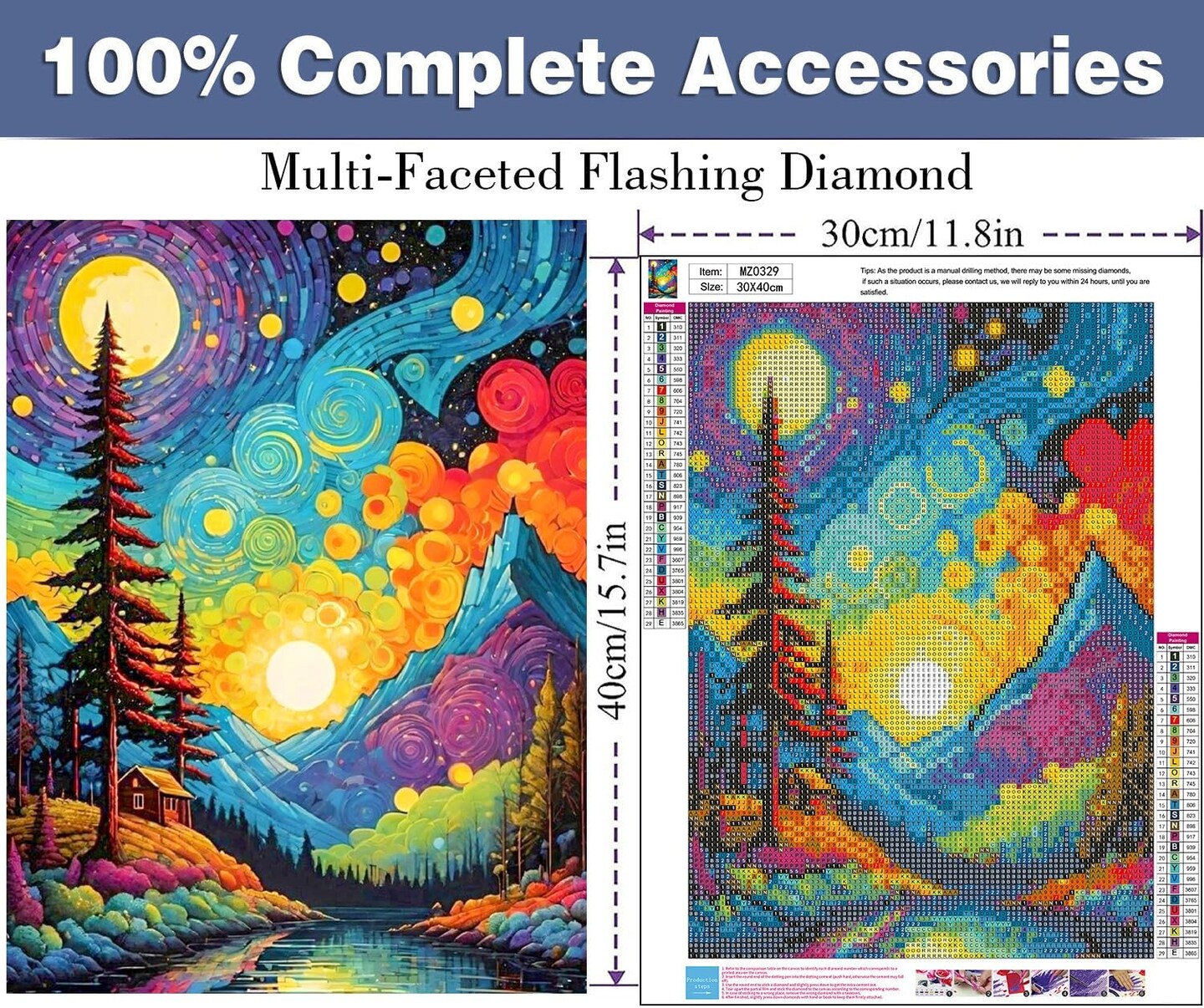 Van Gogh Diamond Art Kits for Adults Starry Sky Diamond Painting Kits for Adults, Full Drill Round Abstract Landscape Gem Art Kits for Home Wall Decor 12x16in