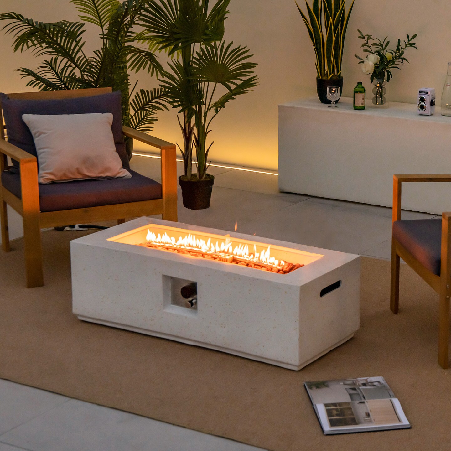 White Terrazzo Fire Pit Table with 50,000 BTU Heat, Metal and Stainless Steel