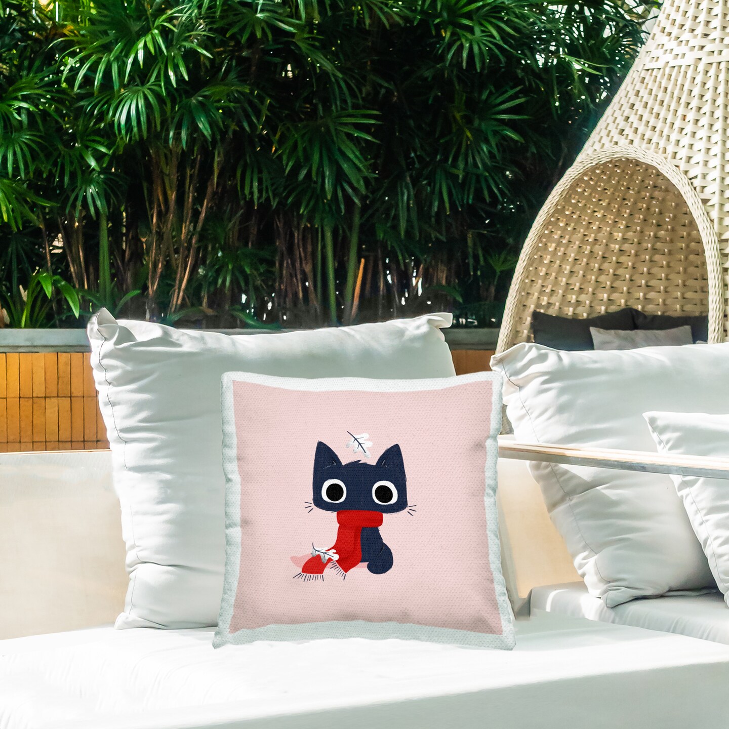 Stupell Industries Little Kitten in Scarf Outdoor Printed Pillow design by Sarah Hickman, 18 x 7 x 18