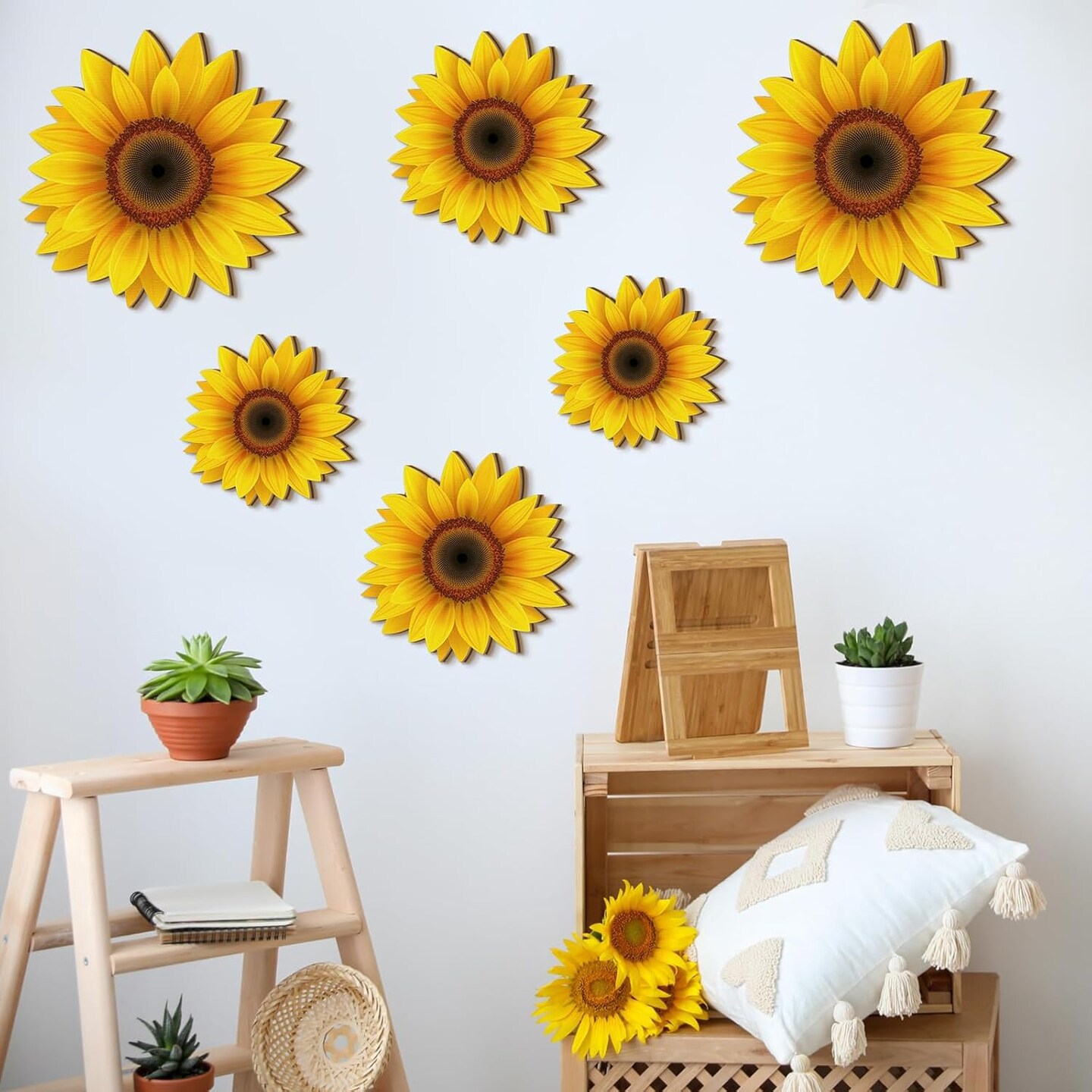 Summer 6 Pcs Sunflower Wall Decor &#x2013; Wooden Sunflower Wall Art and Hanging Signs for Home, Kitchen, and Porch Decoration