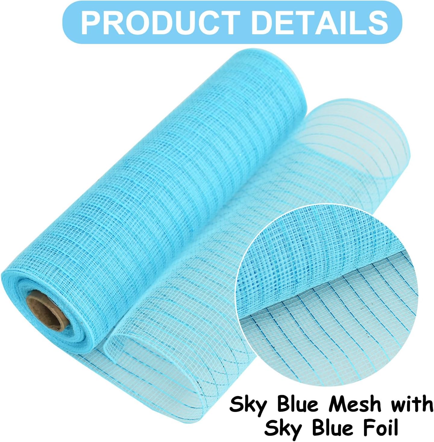 2 Rolls 10 Inch Light Blue Decorative Mesh Ribbbon Rolls, Fabric Mesh with Foil
