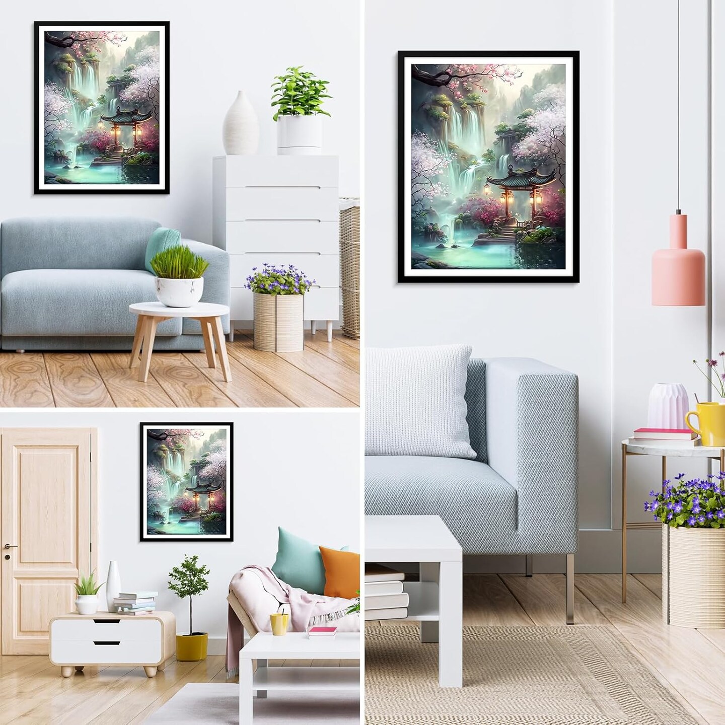 DIY 5D Diamond Art Painting Kits for Adults Diamond Art Scenery Waterfall Flower Diamond Art Painting Full Drill Crystal Rhinestone Embroidery Craft Kits for Home Wall Decor Gifts, 12x16inch