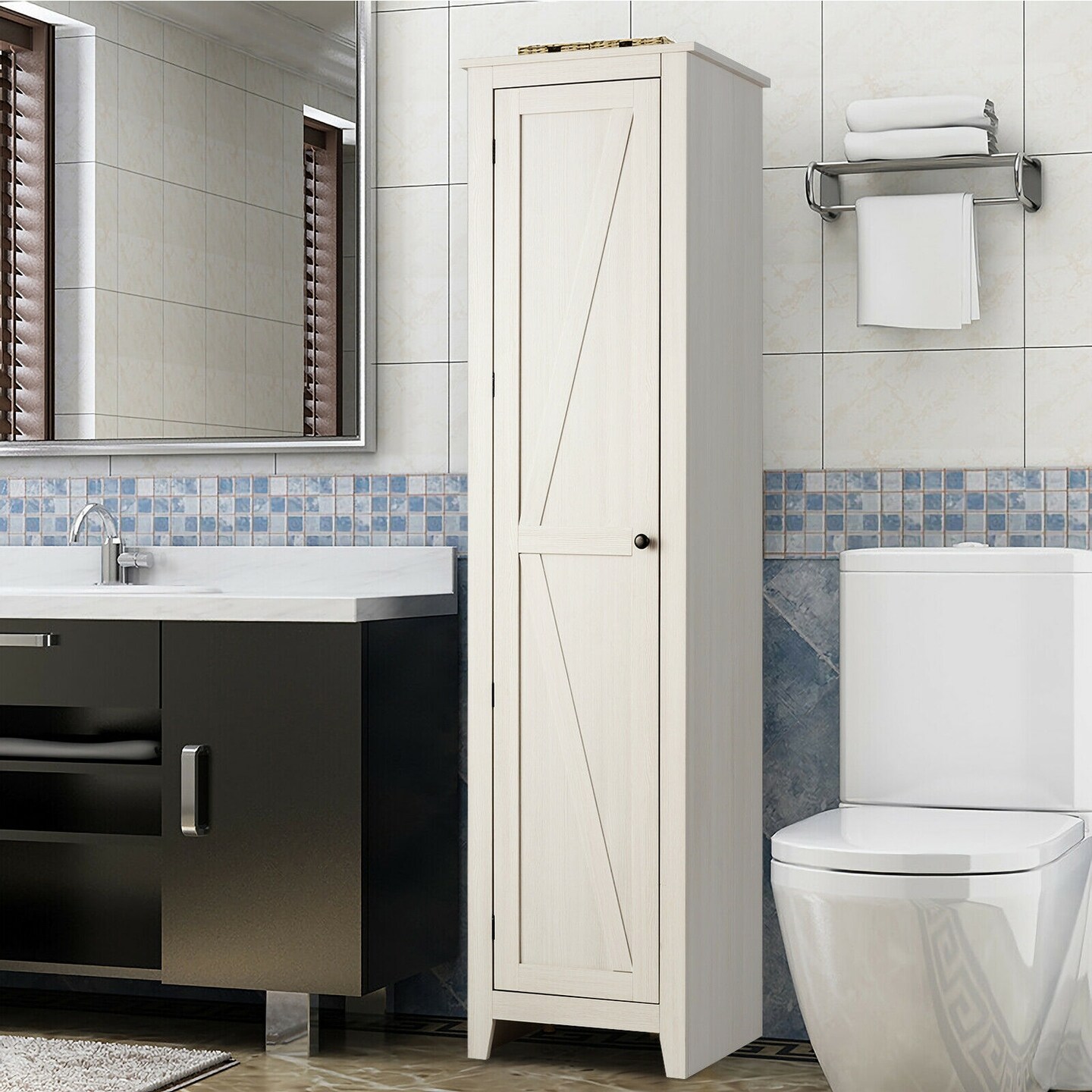 MDF Linen Tower Bathroom Storage Cabinet with 4 Shelves