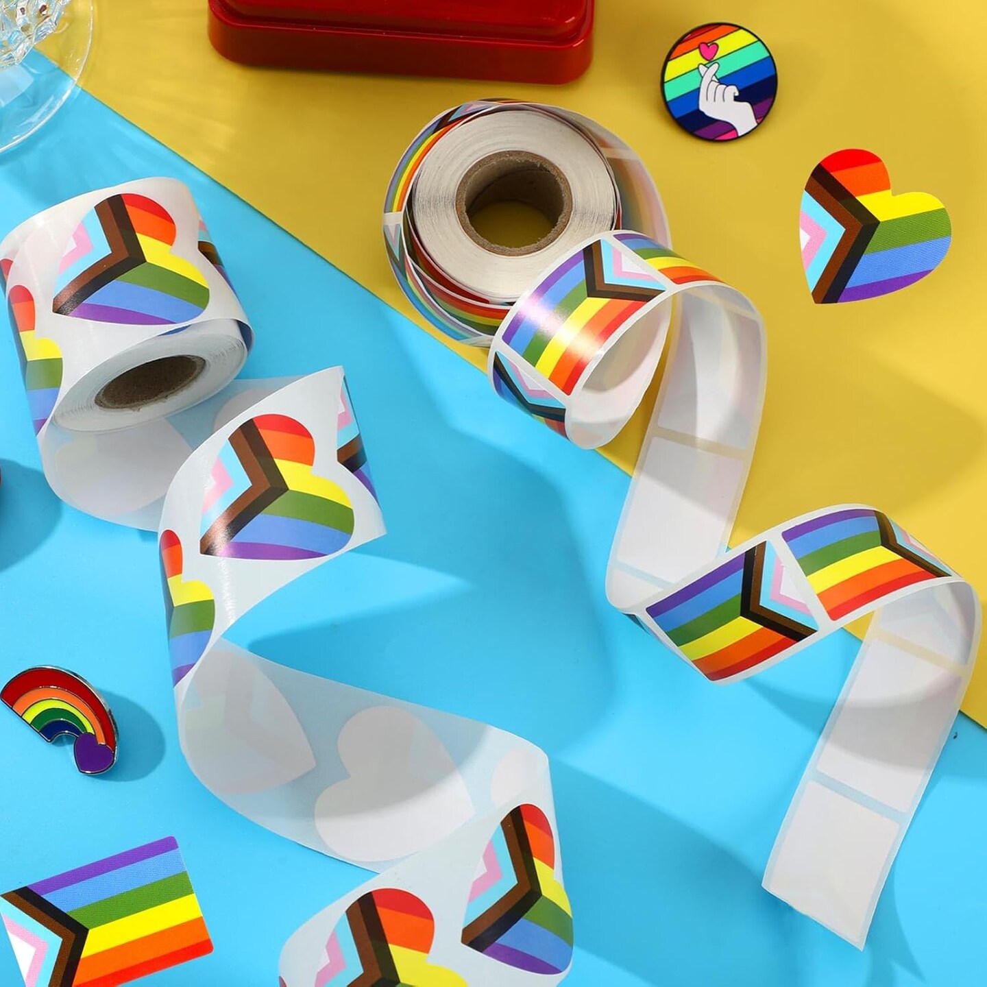 Pride Stickers,600Pcs Gay Pride Stickers Bulk Pride Rainbow Heart Flag Stickers 2 Roll Self Adhesive Decal Stickers for Laptop Water Bottle Decor and Pride Parade Events Accessories
