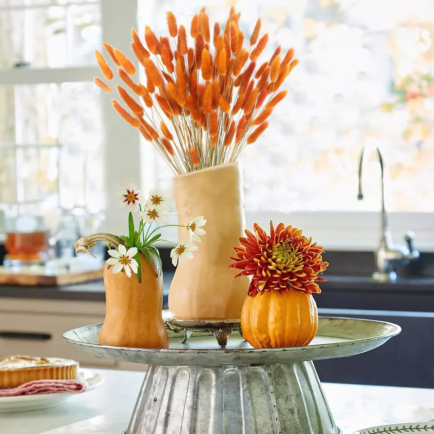 120pcs Dried Bunny Tails Flowers Orange Lagurus Ovatus Tail Dried Flowers Pampas Grass Natural Dried Floral Arrangement