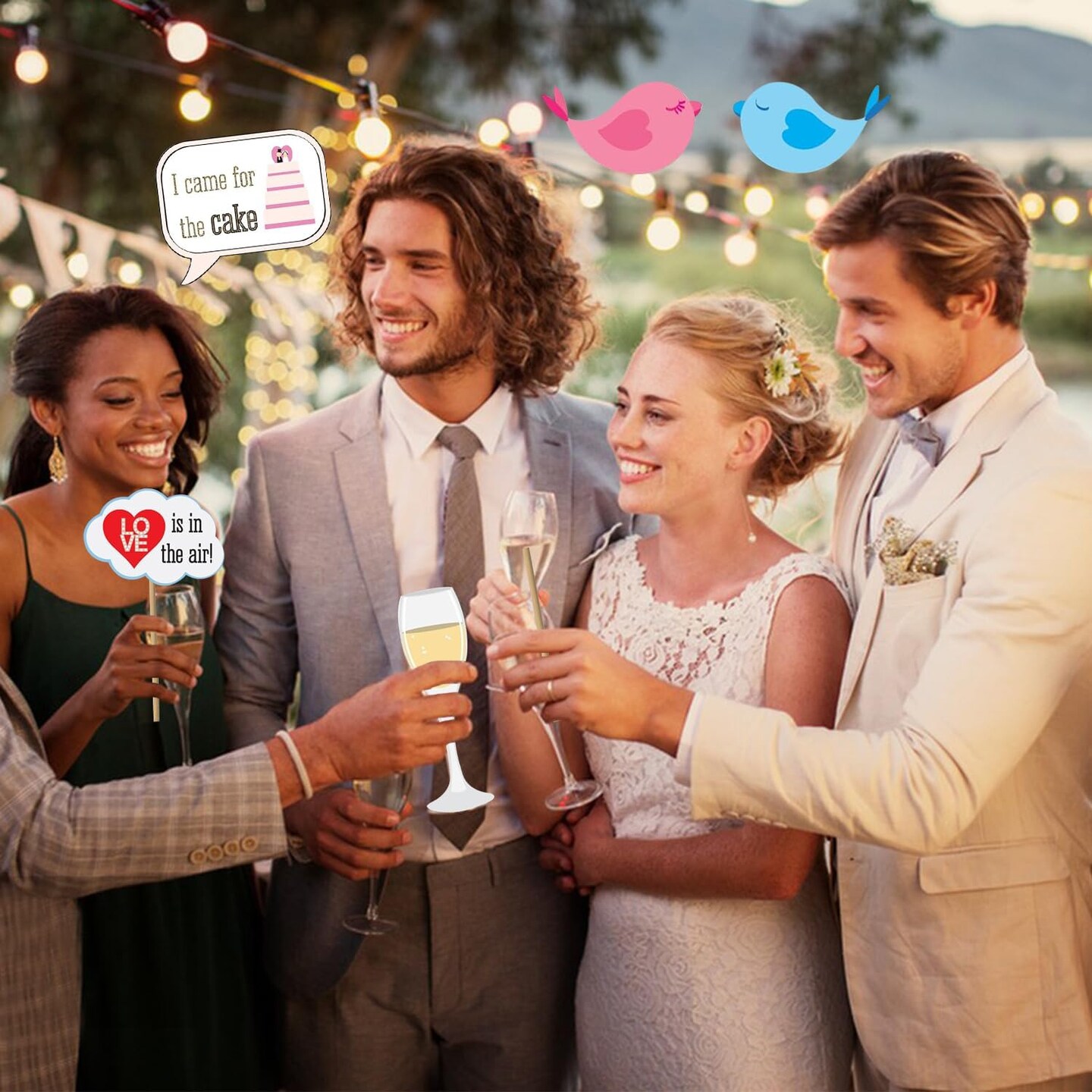 Photo Booth Props, 31Pcs Set of Wedding Party Supplies &#x26; Decorations, Selfie Station With Real Glitter Cute Backdrop