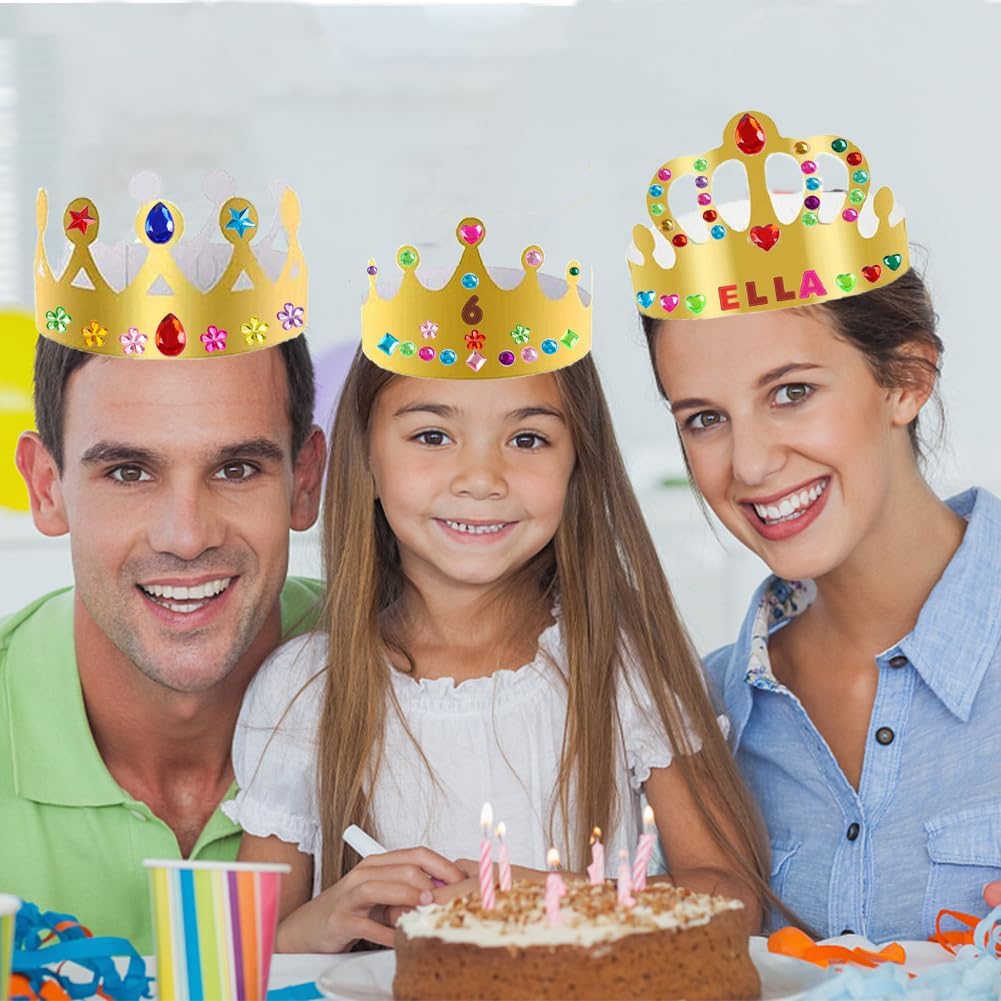 46 Pcs Paper Crowns for Kids to Decorate Birthday Party Hats Gold