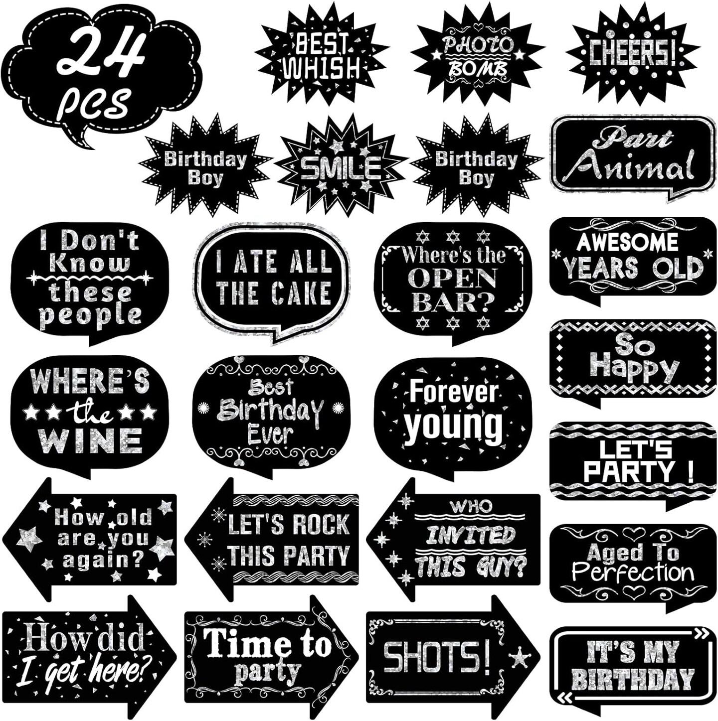 24 Pieces Birthday Photo Booth Props