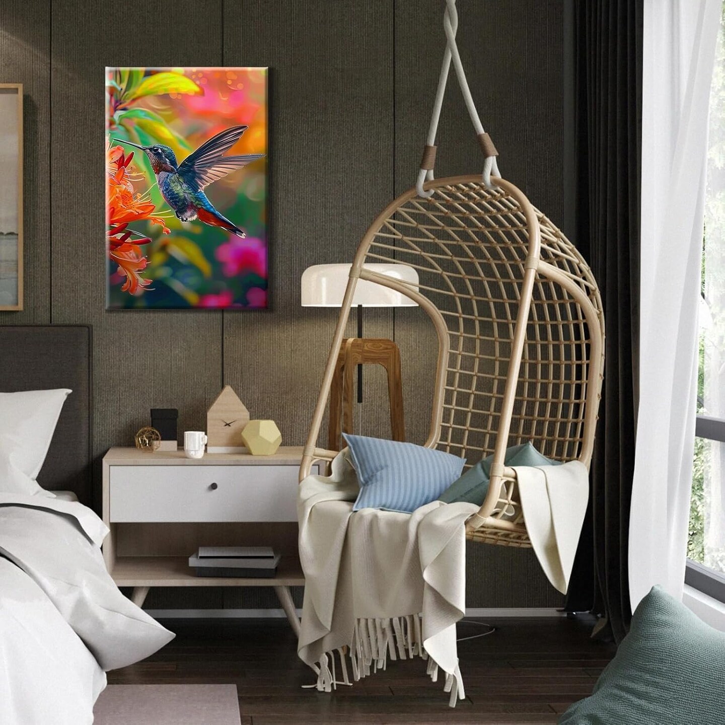 Framed Paint by Numbers Kit for Adults, Hummingbird Paint by Numbers Kit for Adults with Easel, DIY Flower Bird Paint by Number with Frame, Adult Paint by Number Kits Framed Canvas 8x12 Inch