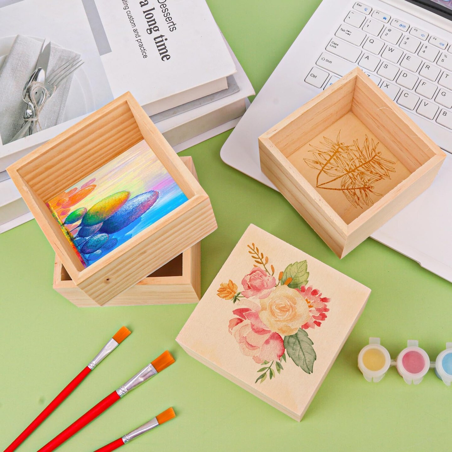 4 x 4 Inch Unfinished Small Wood Crates Organizer Storage Boxes