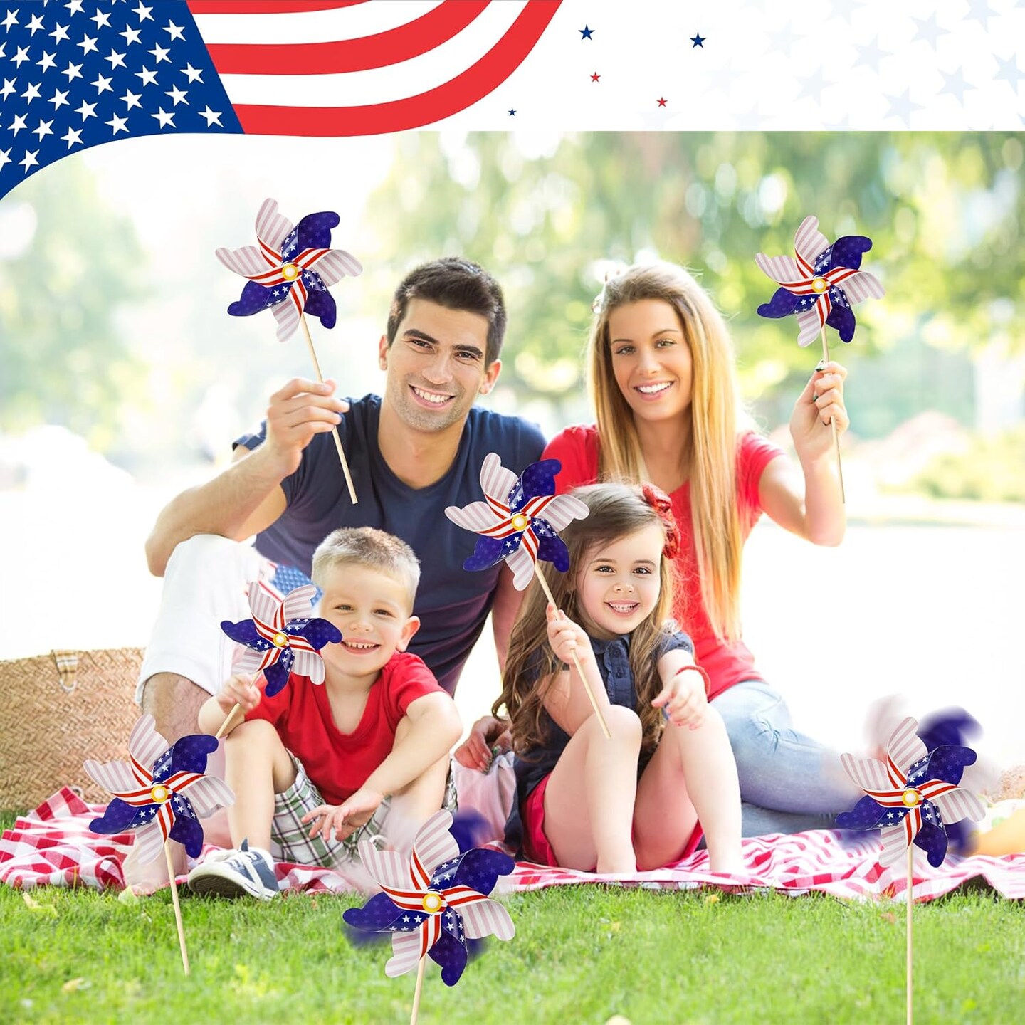 12Pcs American Flag Patriotic Pinwheels Fourth of July Decor Outdoor
