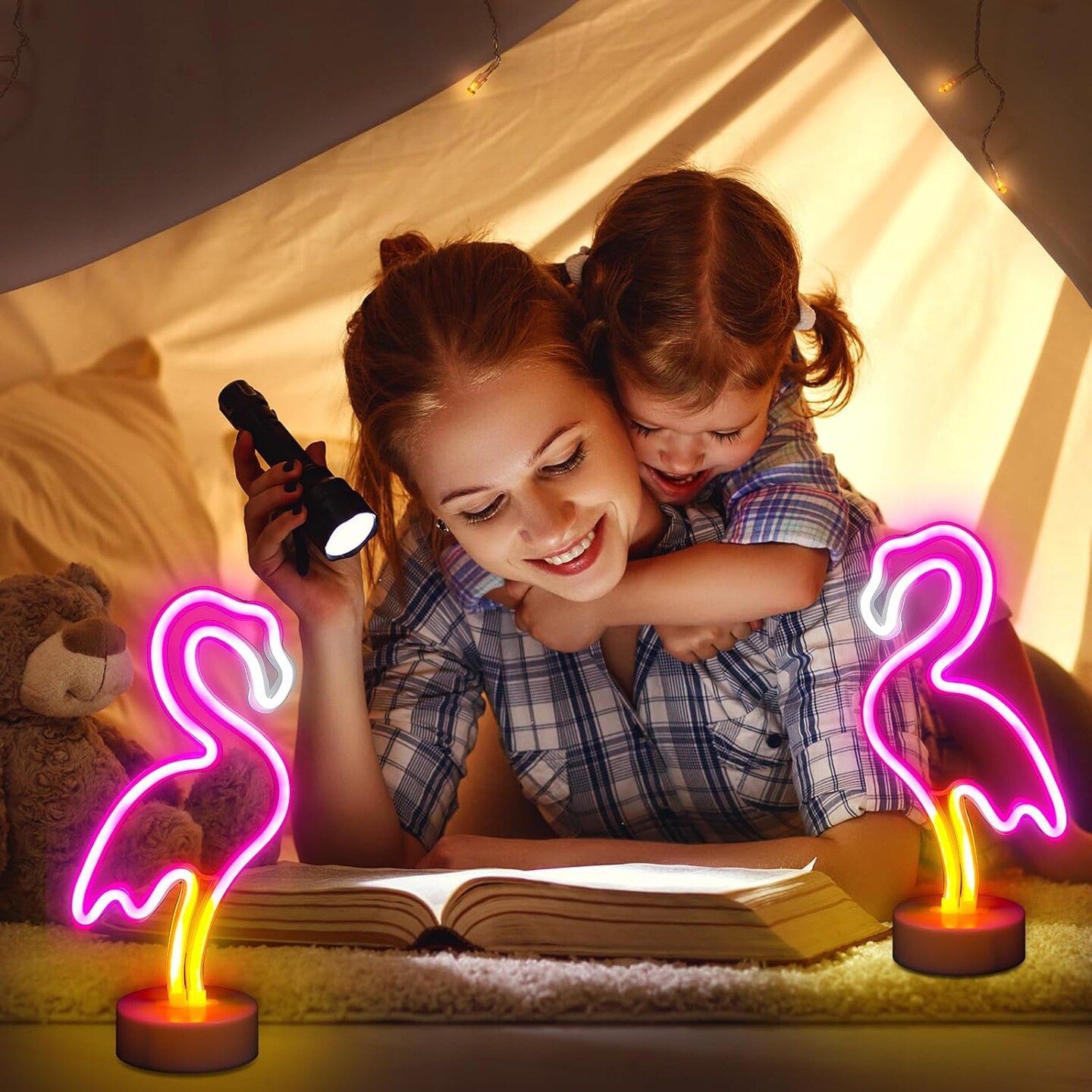 3 Pcs Summer Flamingo Neon Lights &#x2013; Tropical Pink Flamingo LED Tabletop Decor, USB &#x26; Battery Powered, Perfect for Summer Parties, Beach Vibes
