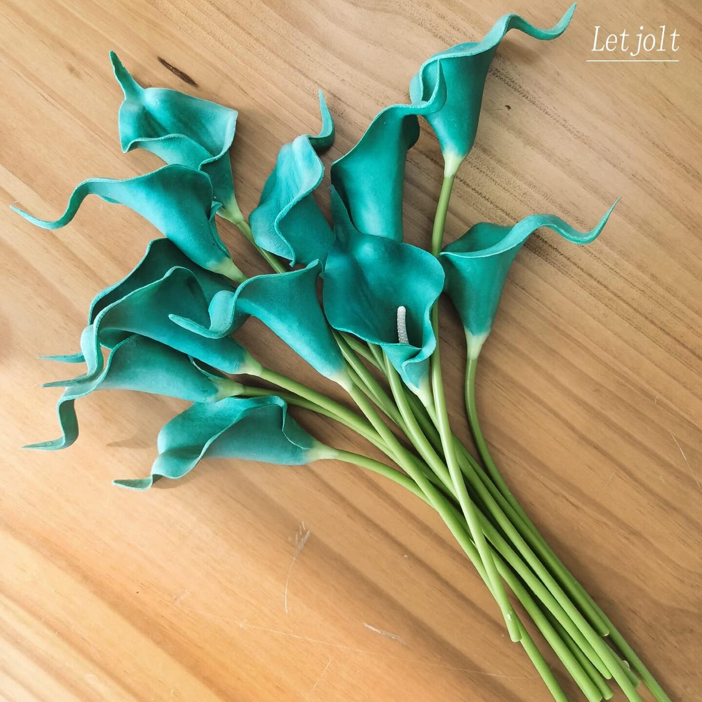 12Pcs Artificial Calla Lily Teal Flowers &#x2013; Faux Klein Blue Calla Lilies Summer Bouquets for Home Decoration