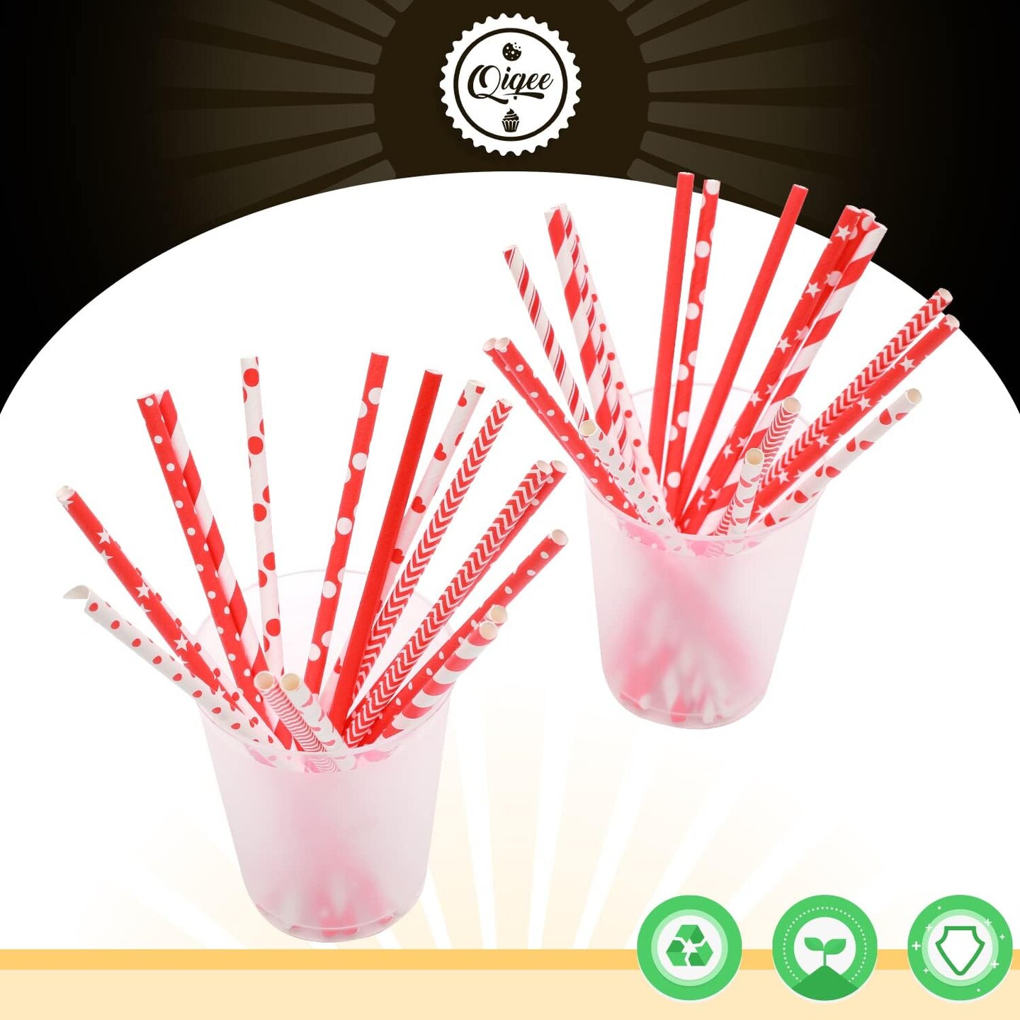 Red Paper Straws for Drinking Red Disposable Straws 150pcs Disposable Straws Bulk(10 Pattern)