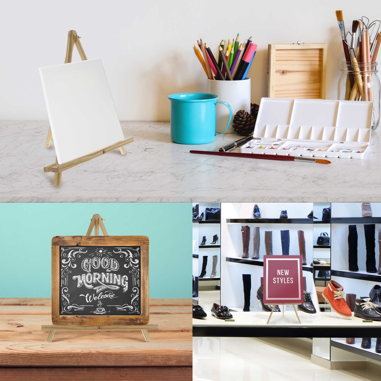 12&#x22; High Natural Wood Display Stand A-Frame Artist Easel, 4 Pack - Adjustable Wooden Tripod Tabletop Holder Stand for Canvas, Painting Party, Signs