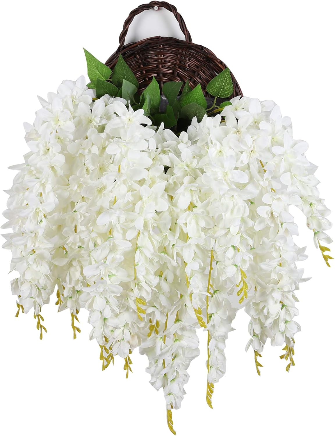 Silk Wisteria Flower Artificial 2.13 Feet Hanging Wisteria Vine Fake Flower Bush String Home Party Wedding Decoration,Pack of 4(White)