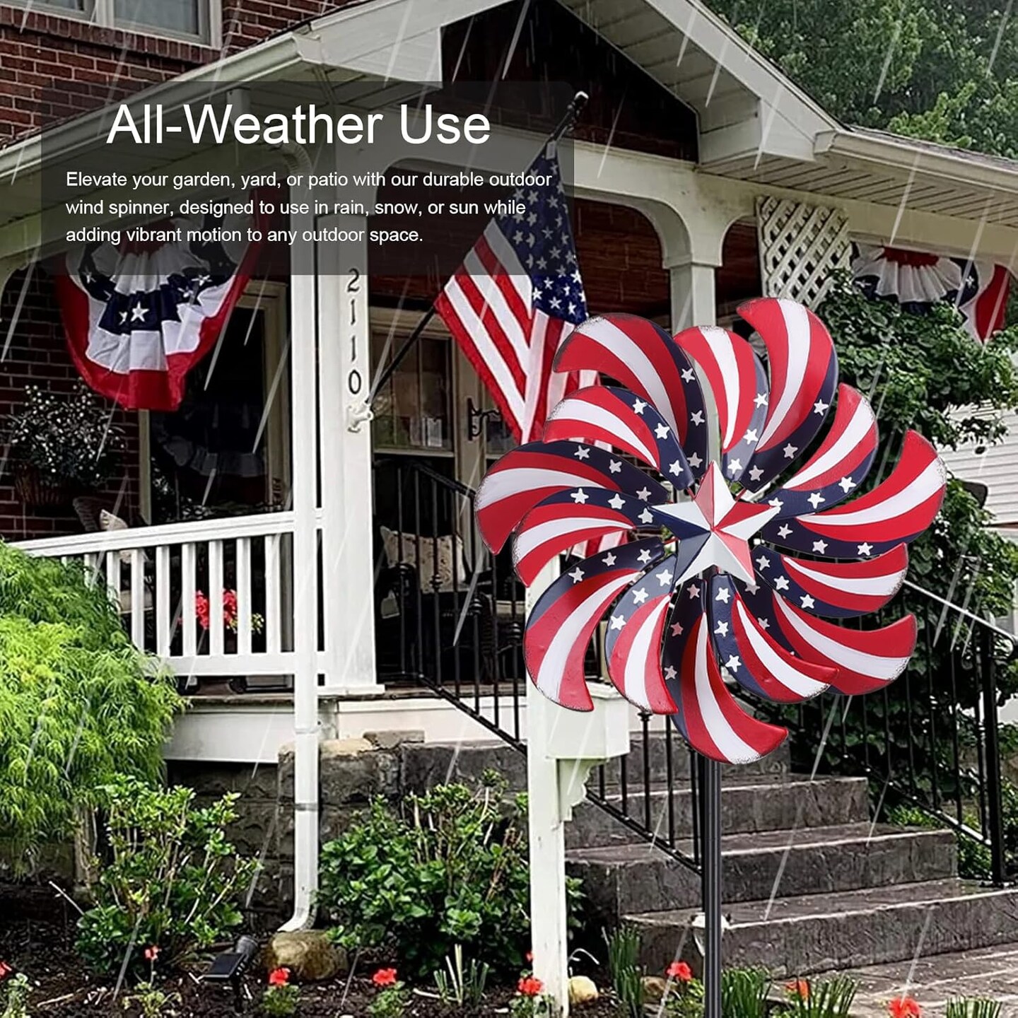 4th of July Outdoor Wind Spinner, 60" Red White Blue Metal Wind Spinners with Stakes