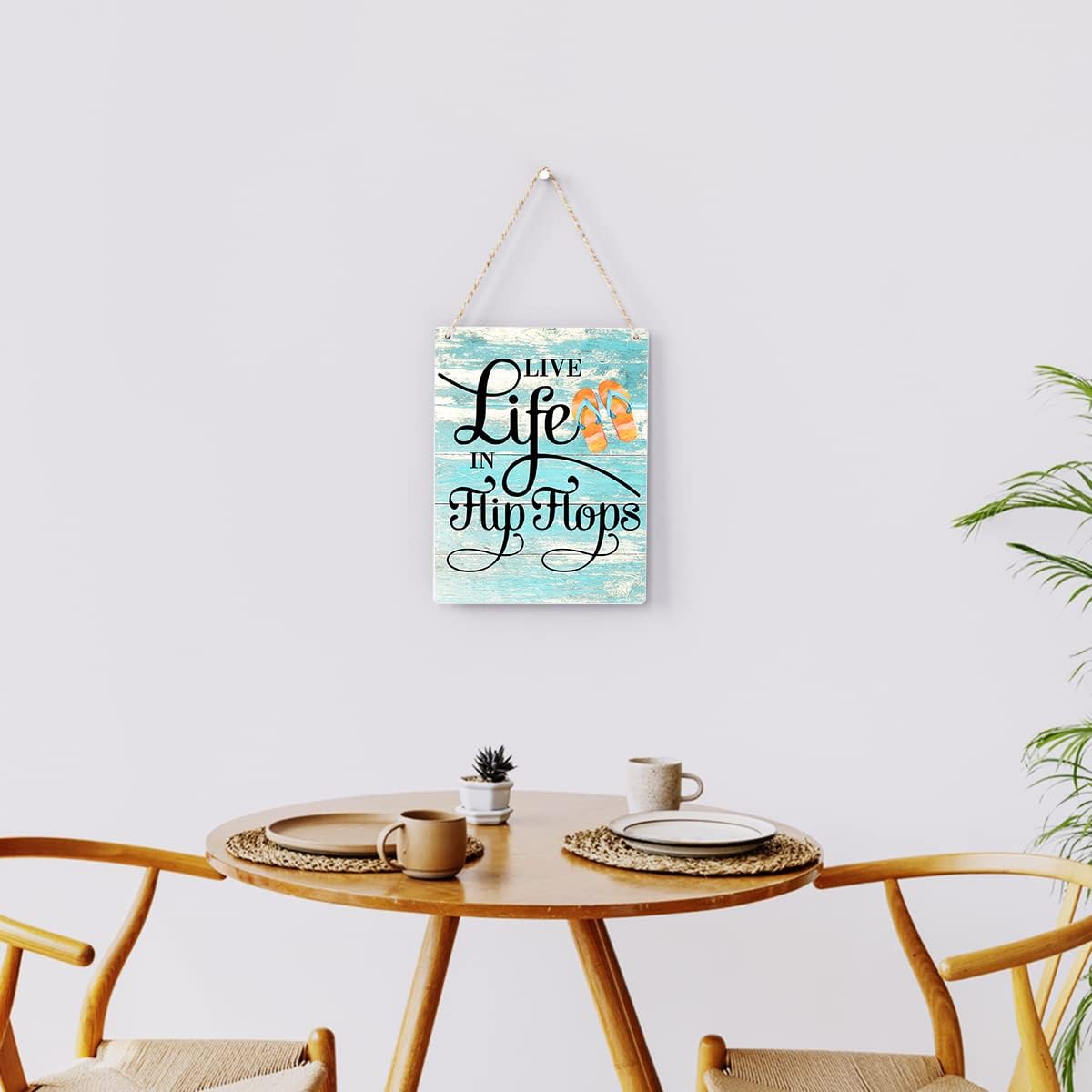 Rustic &#x22;Live Life in Flip Flops&#x22; Wooden Hanging Sign &#x2013; Farmhouse Beach House Wall Art, Summer Plaque Decor for Pool and Home (8 x 10 Inches)