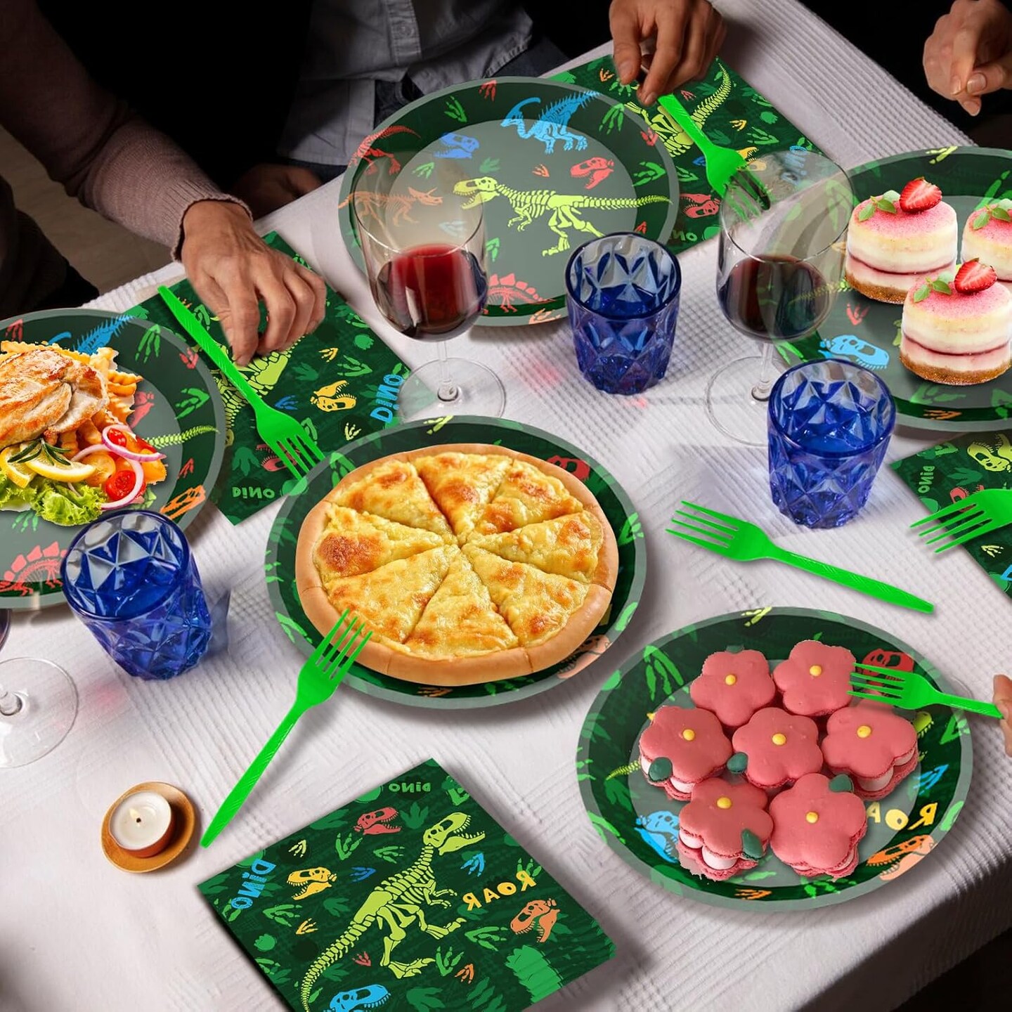 96 Pcs Dinosaur Birthday Party Decorations Dinosaur Plates and Napkins Disposable Dinnerware Tableware for Boys Kids Birthday Party Decorations Serve 24