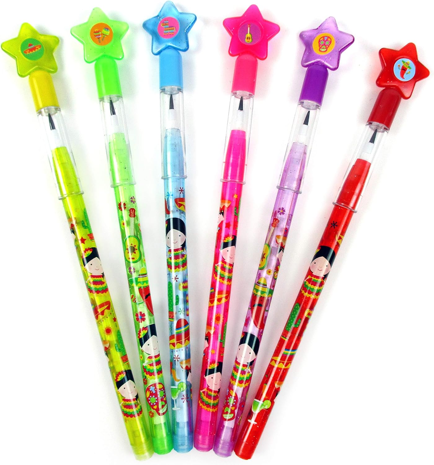 TINYMILLS 24 Pcs Mexican Fiesta Tacos Multi Point Pencils Stackable Stacking Pencil with Eraser for Pinata Filler Goodie Bag Stuffers Classroom Rewards Cinco de Mayo Party Favors