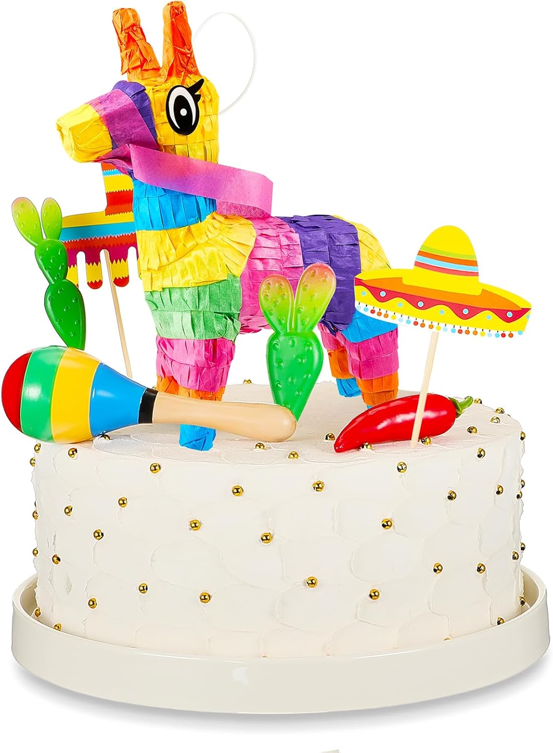 15 Pcs Fiesta Cupcake Topper Mexican Theme Cake Decoration Cactus Pi&#xF1;ata Taco Party Decorations with Wooden Sand Hammer and Foam Chili Decorations for Mexican Fiesta Party Baby Shower(Cute Style)