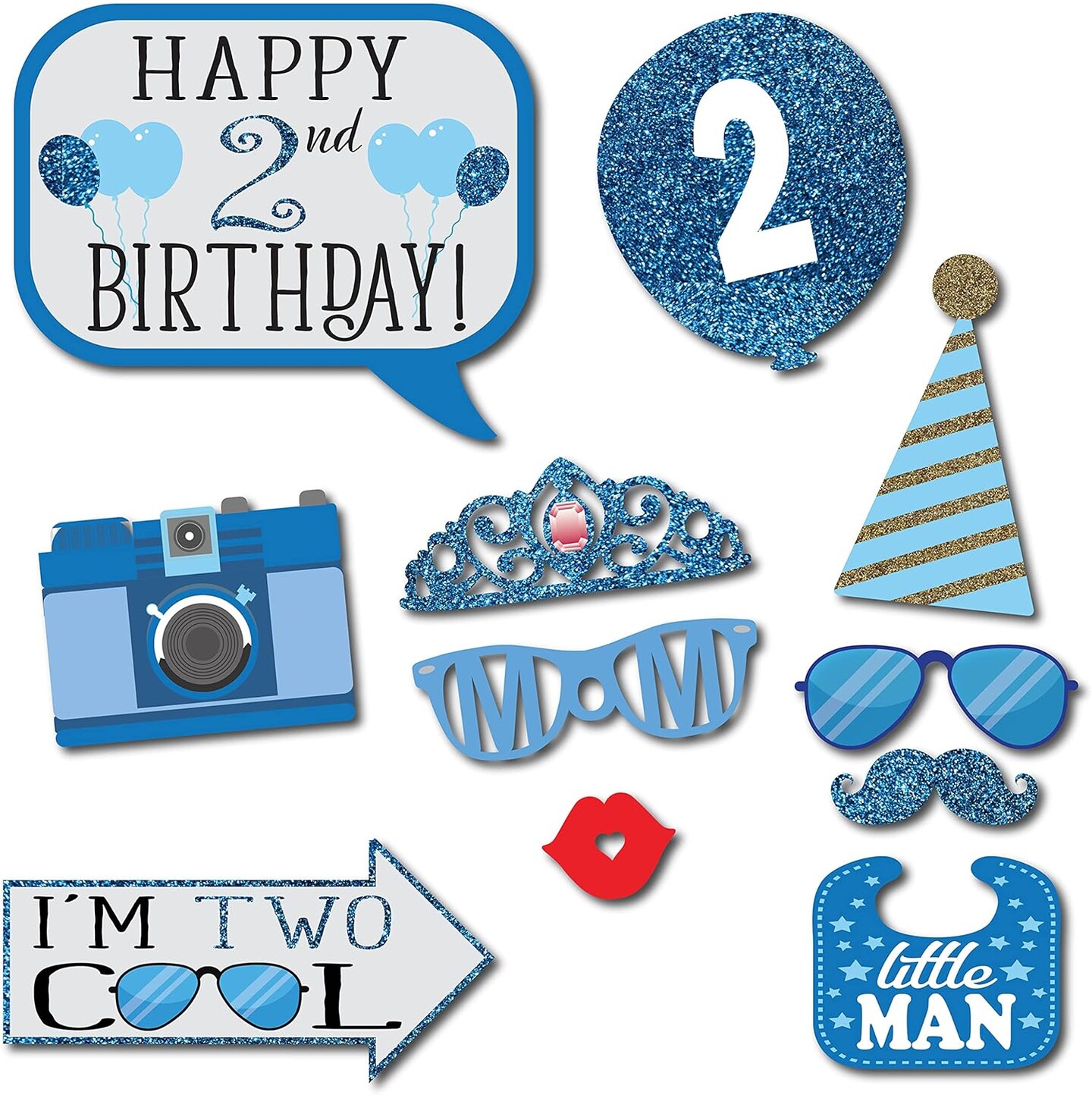 2nd Birthday Boy Photo Booth Props - 41-pc Photobooth Kit