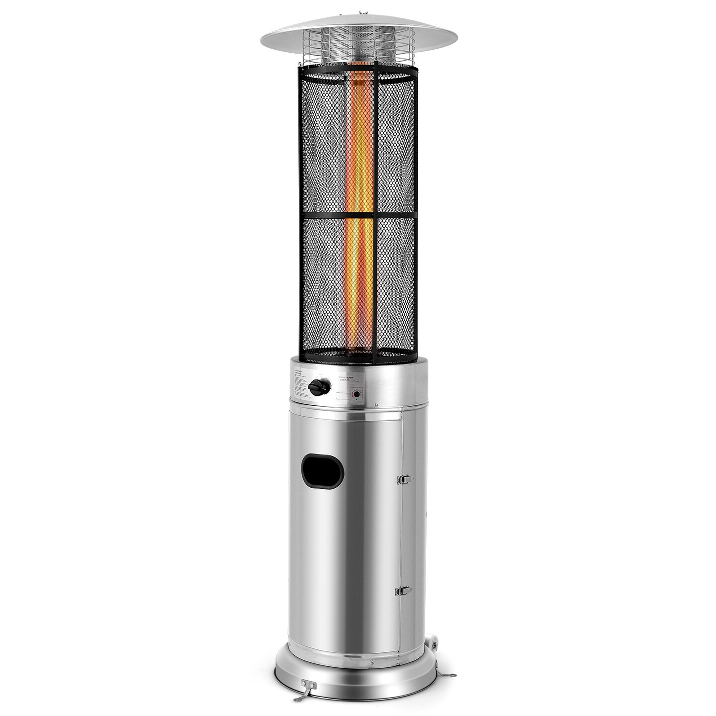 Silver Stainless Steel Round Glass Tube Patio Propane Heaters with Push-Button Ignition