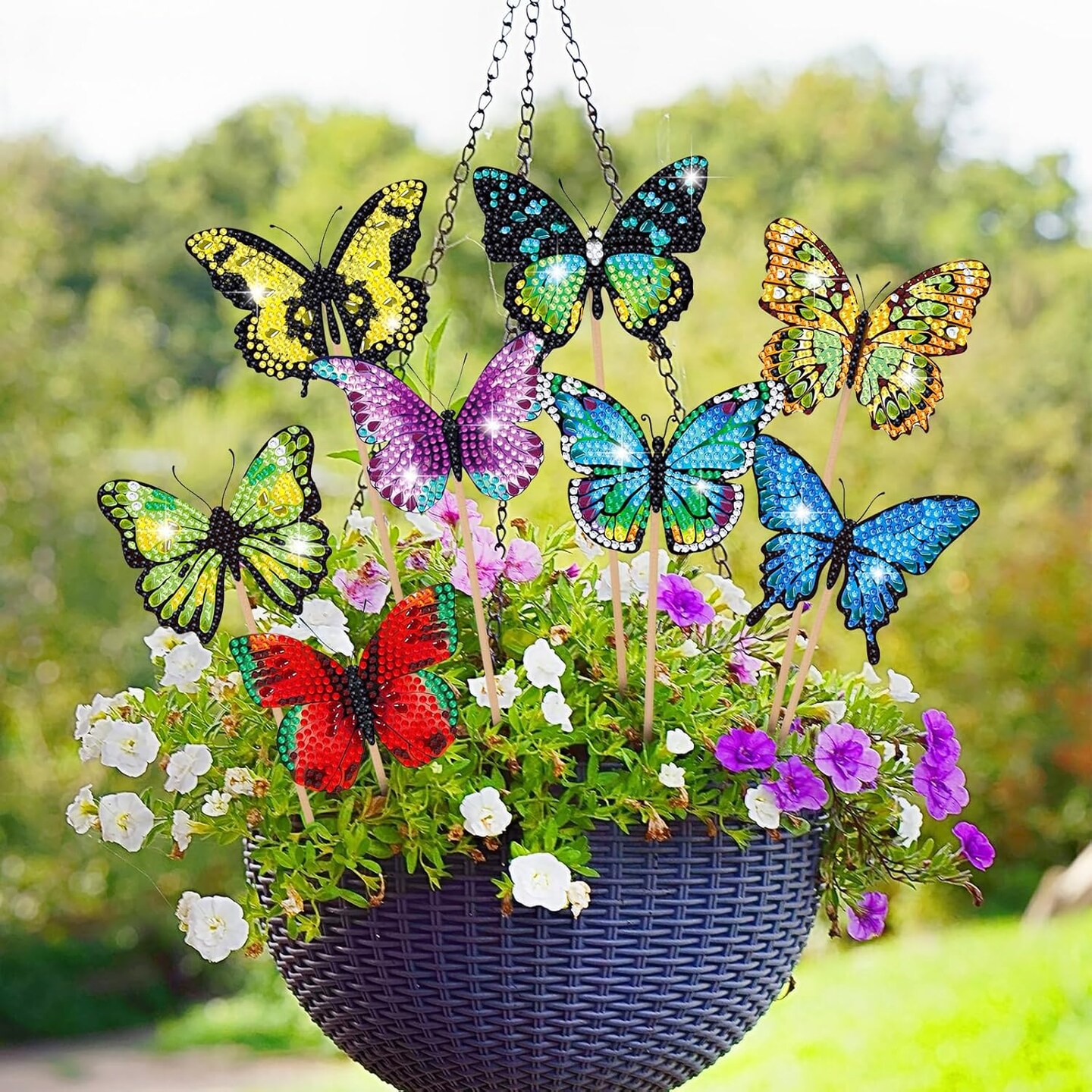 12 Pcs Butterfly Diamond Painting Kits for Garden Decor Spring Butterfly Garden Stake Diamond Art Craft Kits for Adults Colorful Butterfly Crafts Diamond Art Accessories