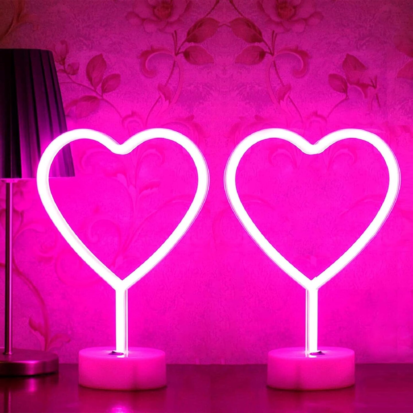 Summer Pink Heart Neon Sign, 2 Pack LED Neon Lights, USB or Battery Powered, Table Decorations for Room, Dorm, Wedding, Anniversary, Bedroom, Classroom, Mother&#x27;s Day &#x26; Summer Parties