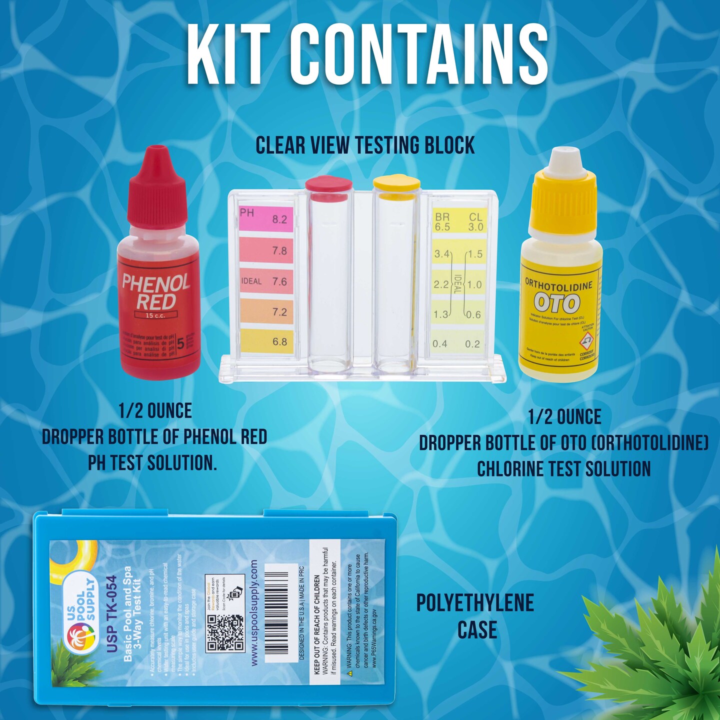 Basic 3-Way Swimming Pool &#x26; Spa Test Kit - Tests Water for pH, Chlorine, and Bromine - OTO and Phenol Red Test Solutions - Maintain the Proper Chemical Balance of Pool Water