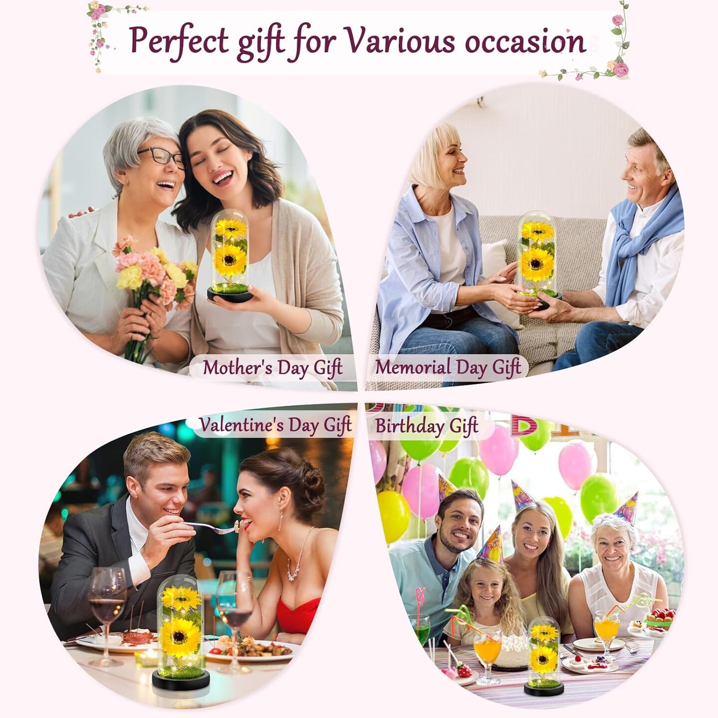 Mothers Day Flower Gifts for Mom Gift Grandma Sunflowers in Glass Dome Forever Sunflower Birthday Gift for Women Eternal Flower Lights Gifts for Anniversary Mothers Day Valentine Thanks