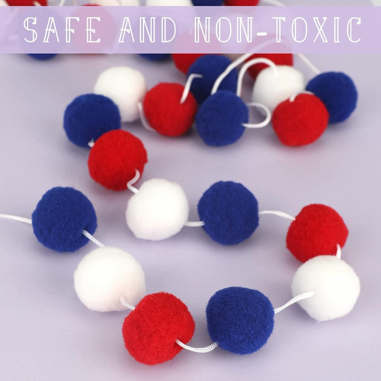 16.4 Ft Red White Blue Pom Pom Garland for 4th of July Decorations