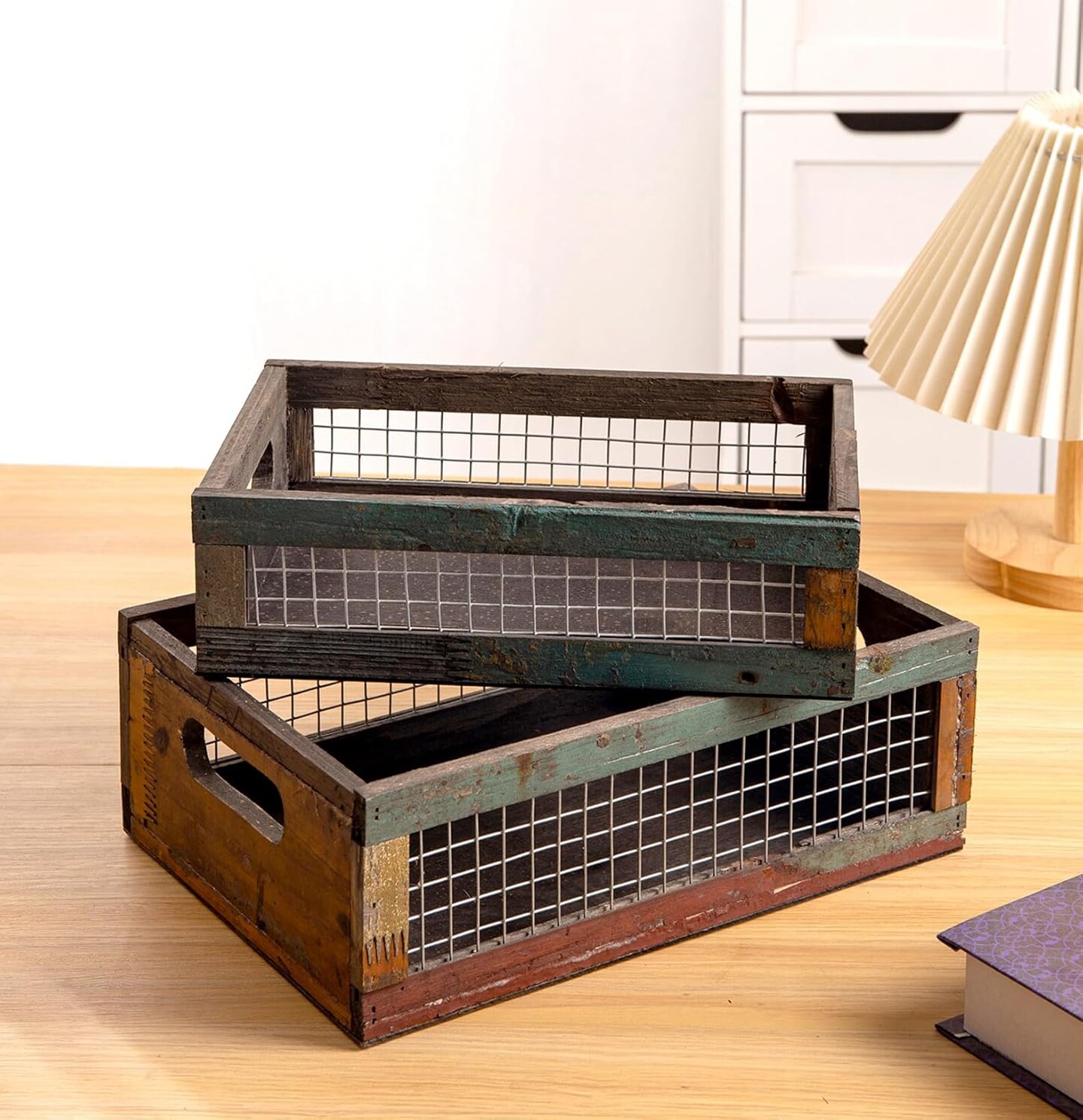 Set of 2 Small Decorative Wooden Storage Crates