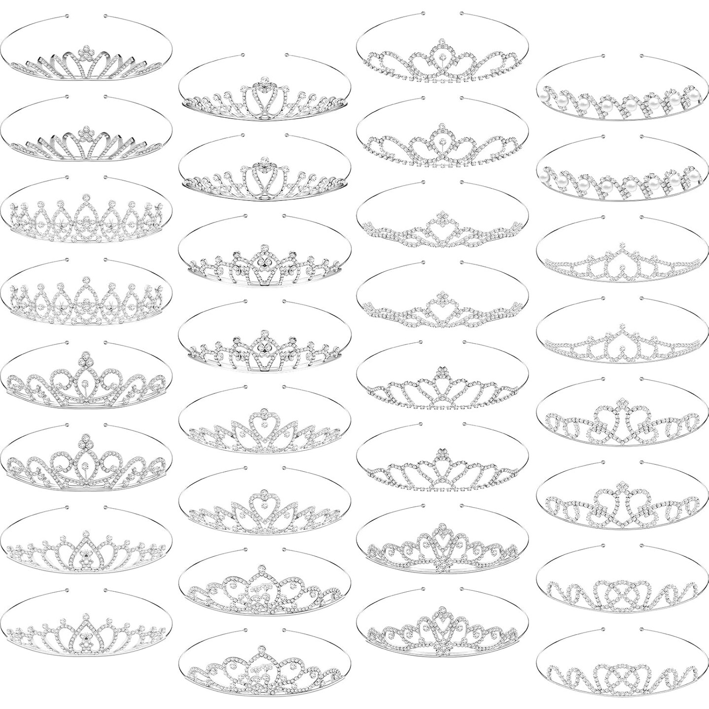 32 Pieces Girls Crystal Tiara Crown Rhinestone Tiara Headband Crystal Princess Tiaras Silver Heart Crown Headband