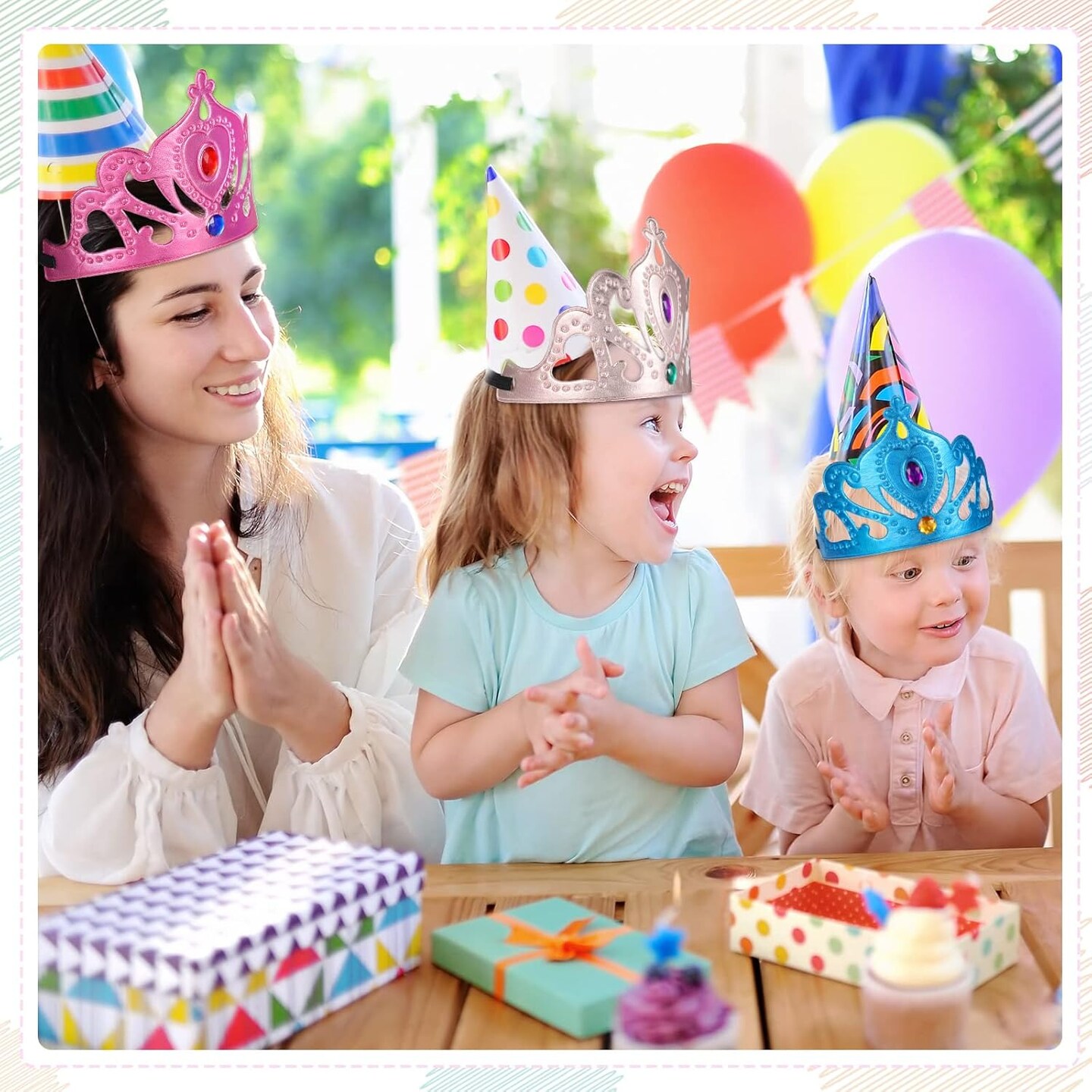 22 Pcs DIY Crowns Set Include 12 Pcs Foam Princess Crowns and 10 Pcs Crystal Diamond Sticker for Kids