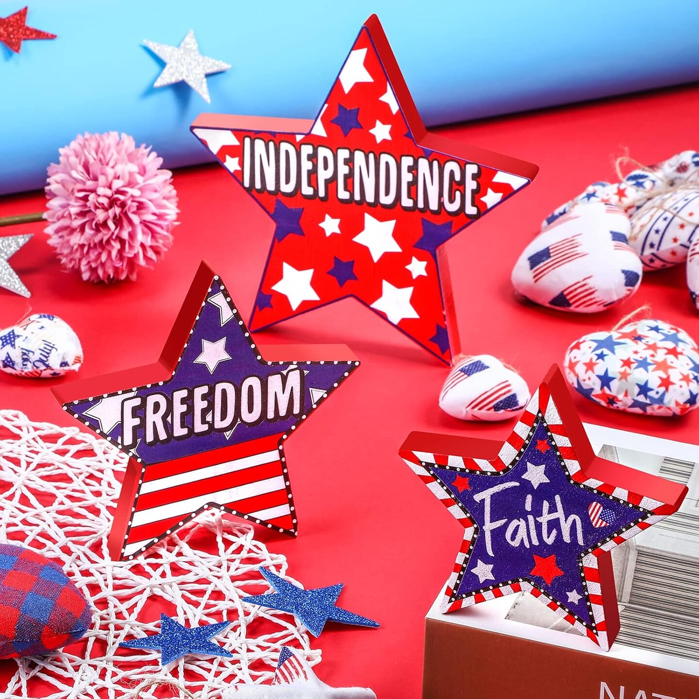 3 Pieces 4th of July Wood Star Decoration