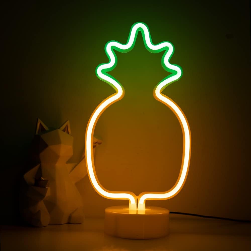 Summer Pineapple Neon Sign &#x2013; Warm White LED Light for Table Decor &#x26; Indoor Summer Vibes