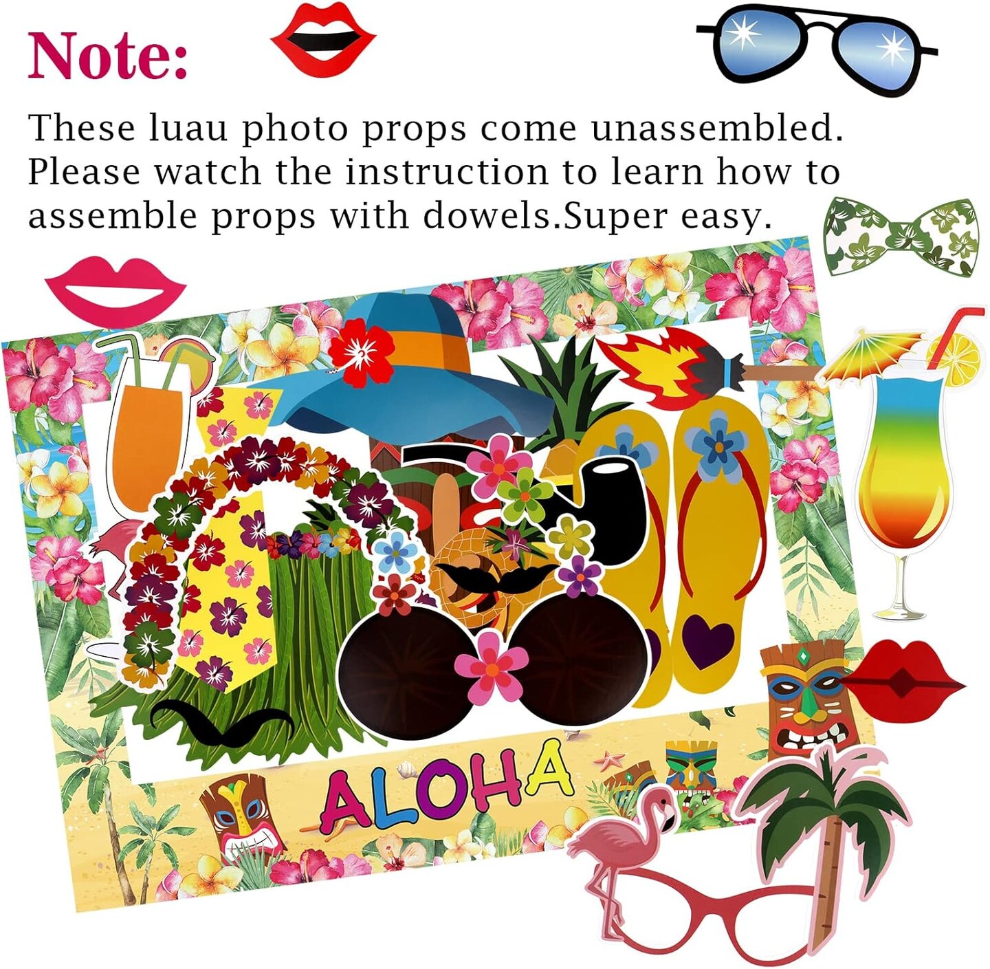 12 Pieces Luau Tropical Party Photo Booth Props