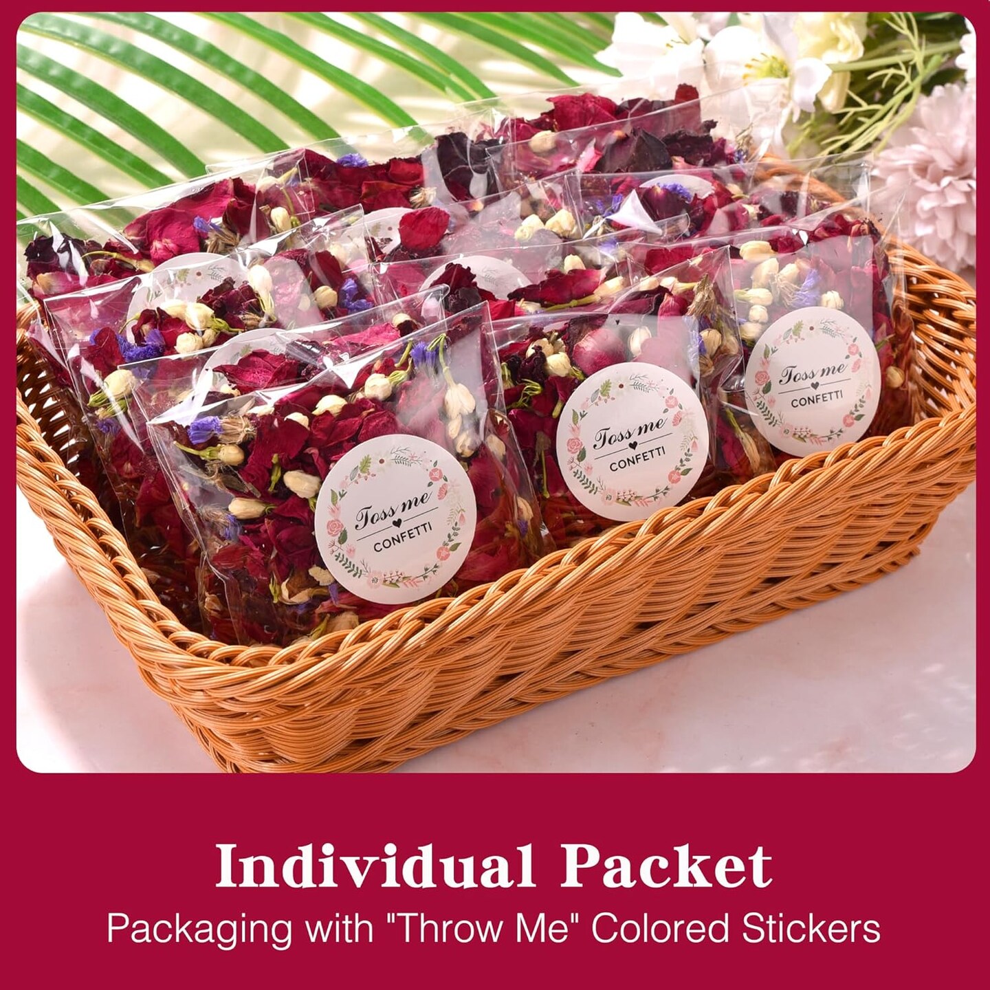 20 Pack Prefilled Confetti Packets,Biodegradable Flower Petals, Real Dried Flower Petals Individual Packing Rose Petals Wedding Send Off Ideas (Red Rose &#x26; Lavender &#x26; Lvory Jasmine Buds)