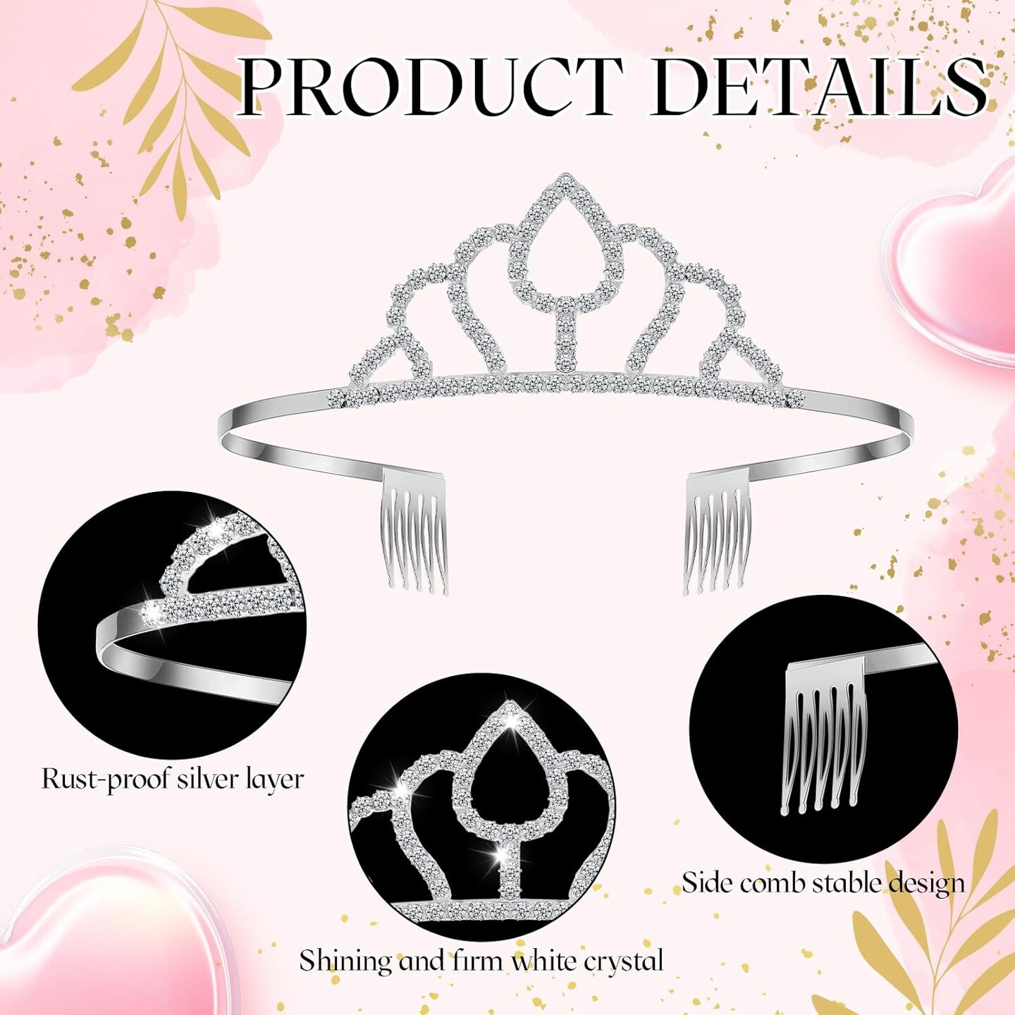 12 Pcs Tiara Crown Princess Crown Headband for Women Queen Crown with Comb Rhinestone Tiara