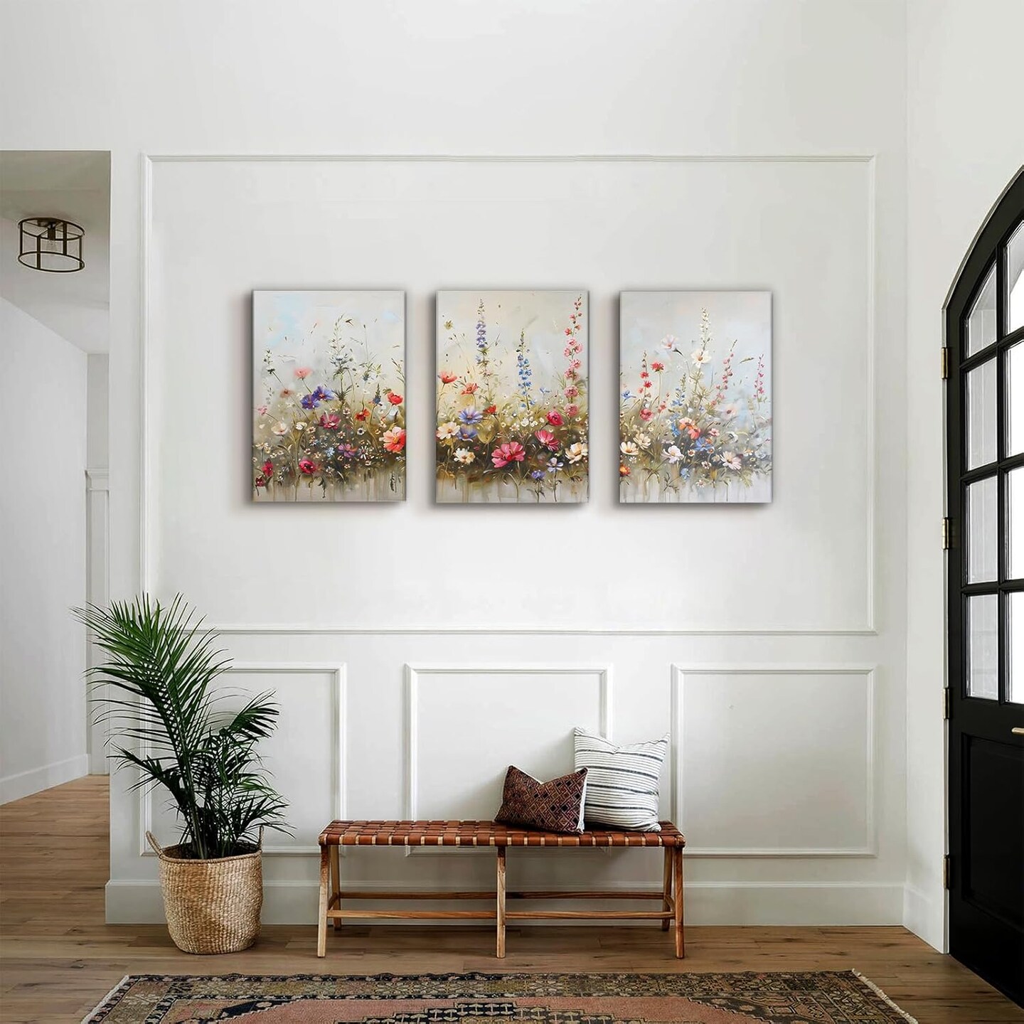 Summer Nature Floral Botanical Wall Art Prints, Aesthetic Farmhouse Decor, Misty Flowers Modern Home Decor Paintings, 3 Piece Canvas Wall Art for Living Room, Bathroom, and Bedroom, 12&#x22; x 16&#x22;